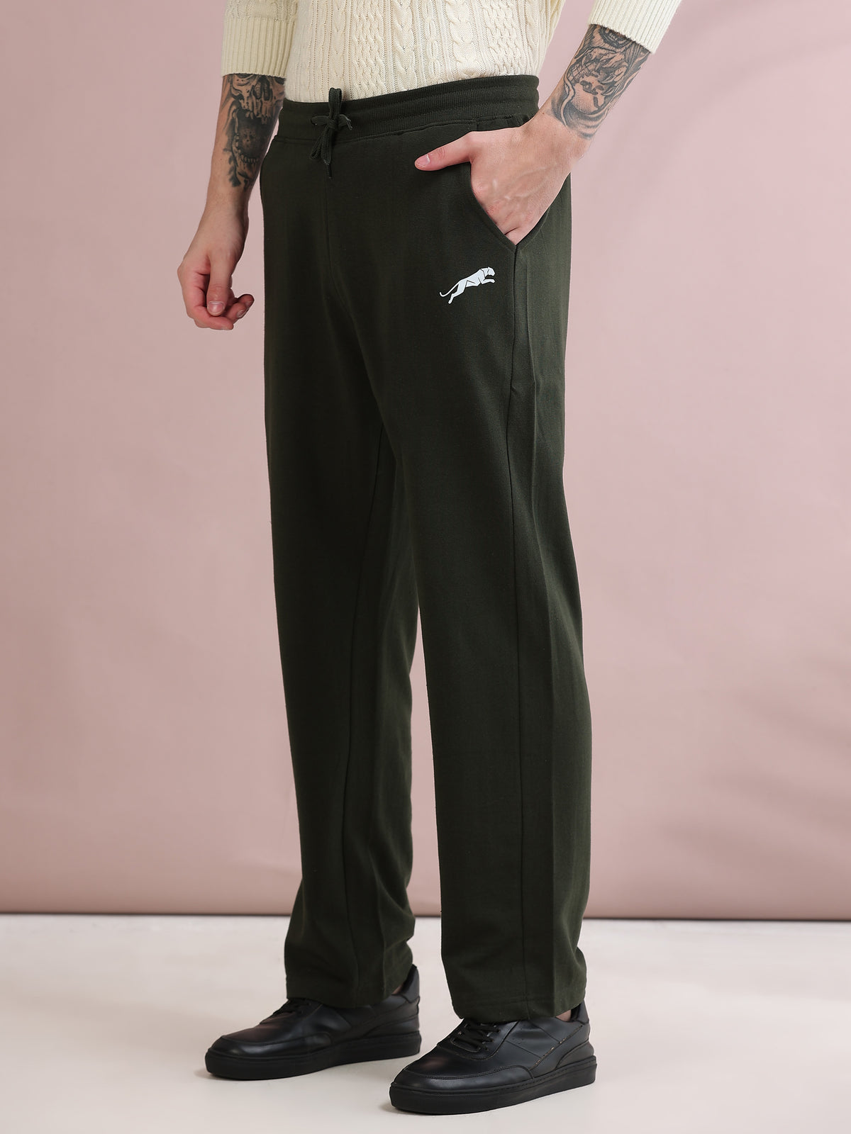 ARDEUR ZEAL IN YOU Men's Relaxed Fit Cotton Blended Track Pants - Olive