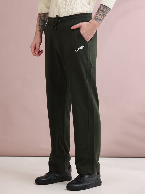 ARDEUR ZEAL IN YOU Men's Relaxed Fit Cotton Blended Track Pants - Olive