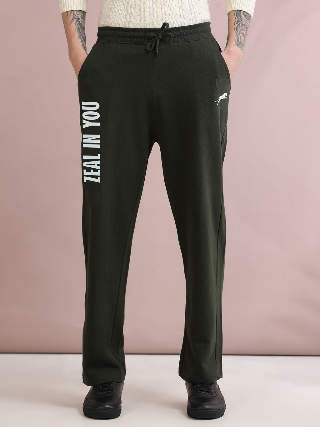 ARDEUR ZEAL IN YOU Men's Relaxed Fit Cotton Blended Track Pants - Olive