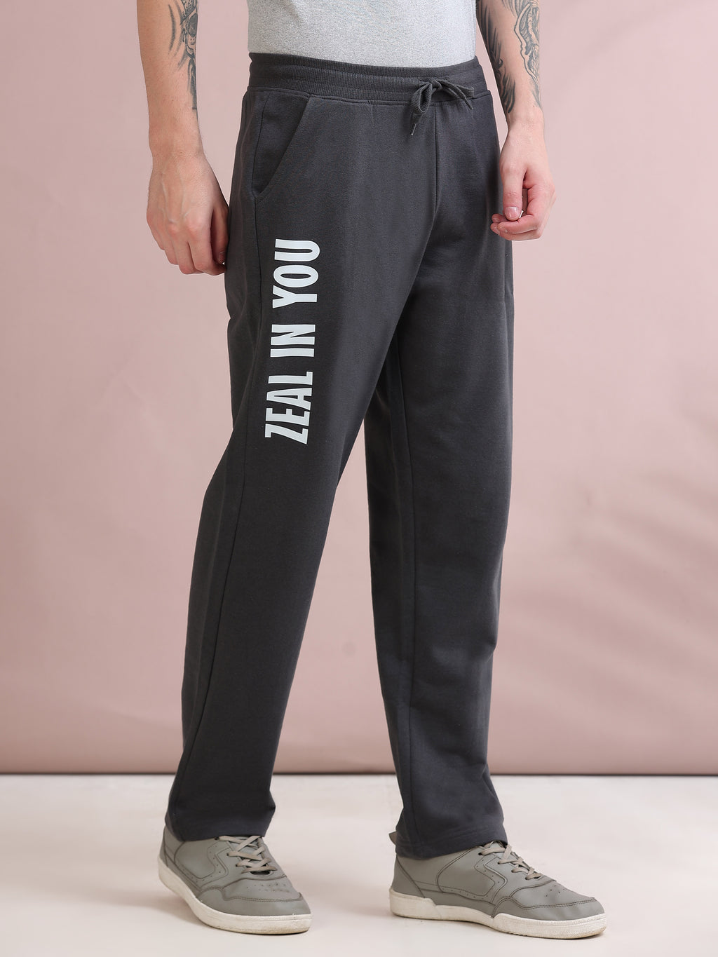 ARDEUR ZEAL IN YOU Men's Relaxed Fit Cotton Blended Track Pants - Steel Grey