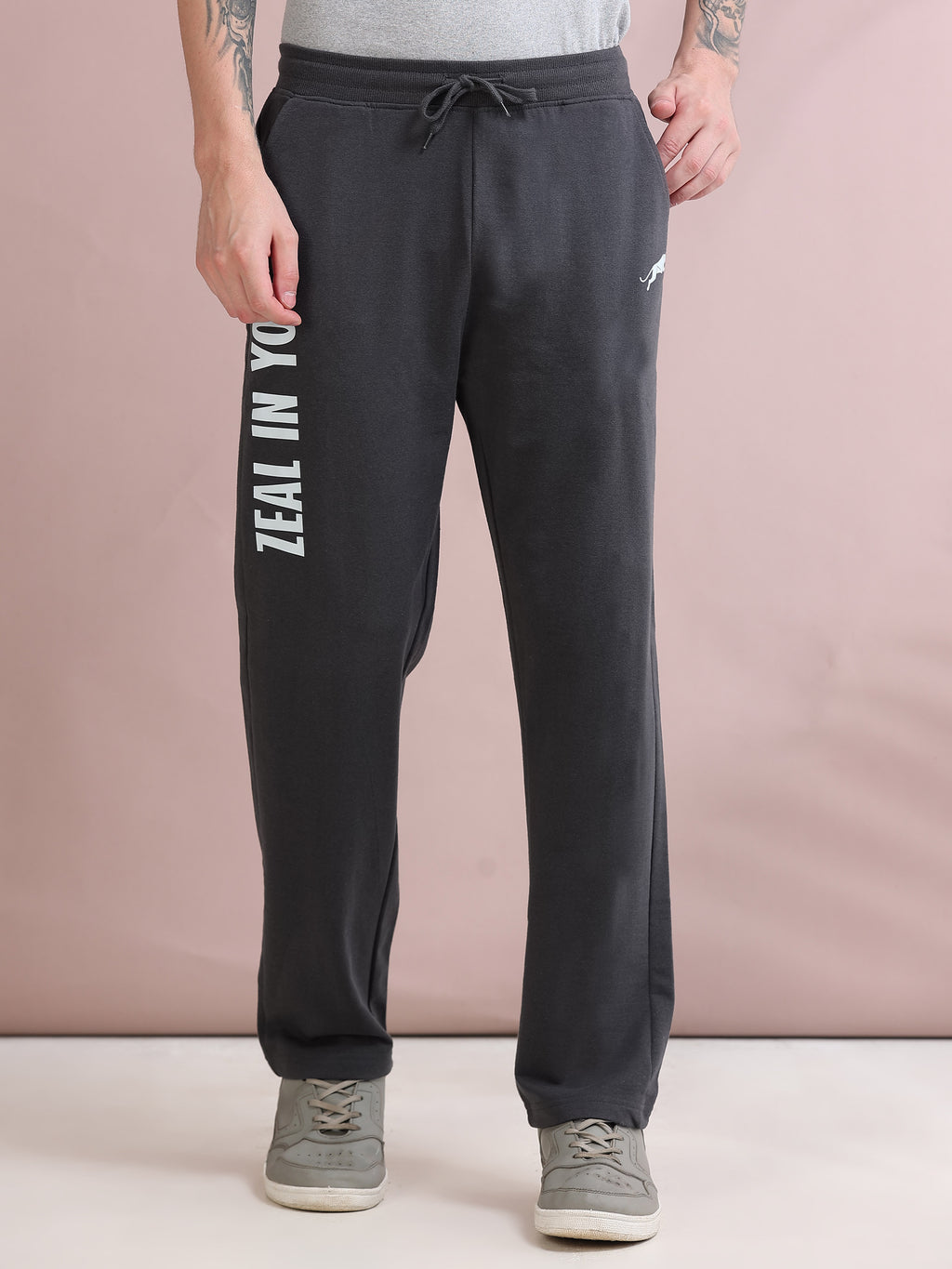 ARDEUR ZEAL IN YOU Men's Relaxed Fit Cotton Blended Track Pants - Steel Grey