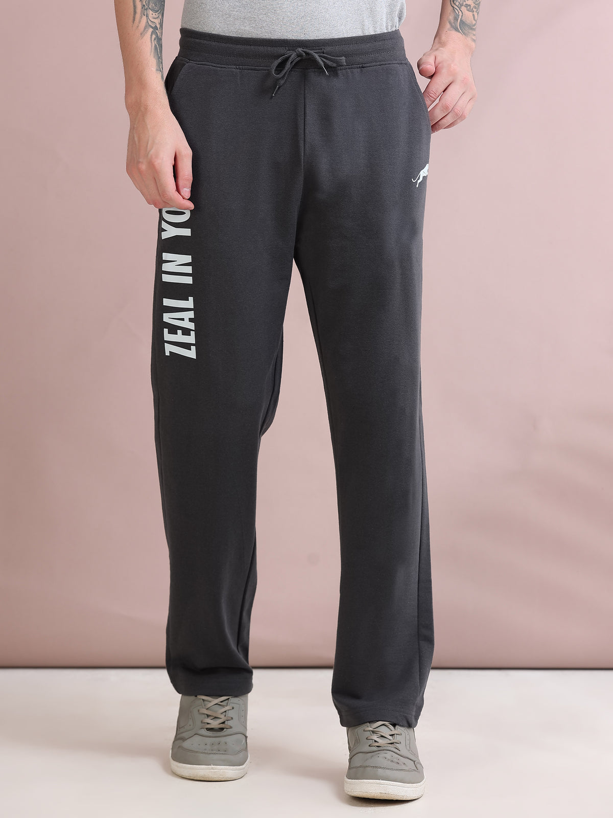 ARDEUR ZEAL IN YOU Men's Relaxed Fit Cotton Blended Track Pants - Steel Grey