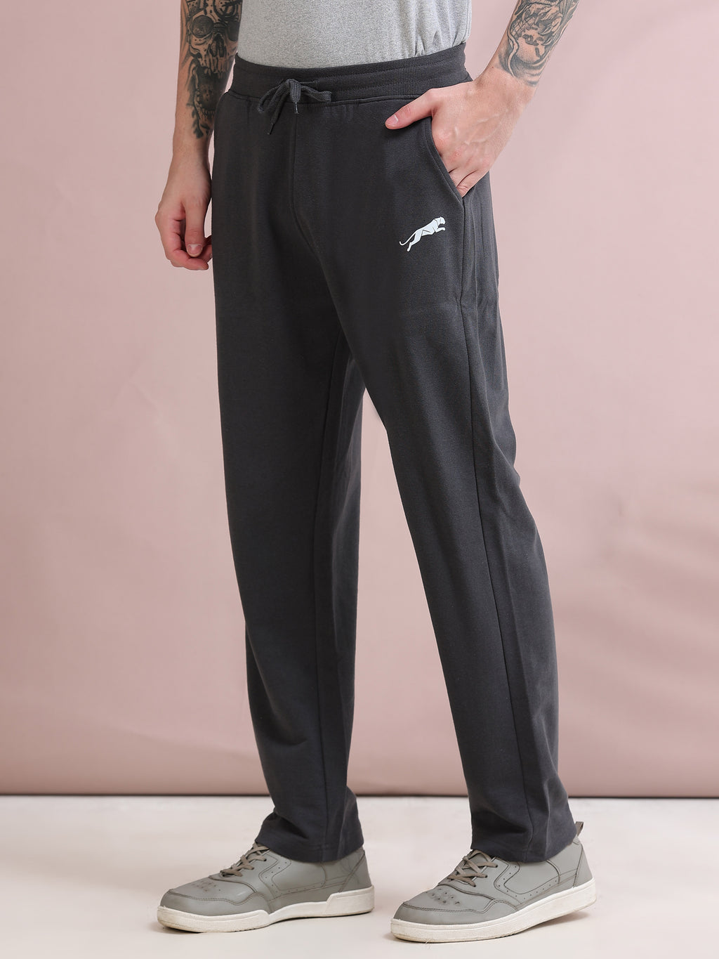 ARDEUR ZEAL IN YOU Men's Relaxed Fit Cotton Blended Track Pants - Steel Grey