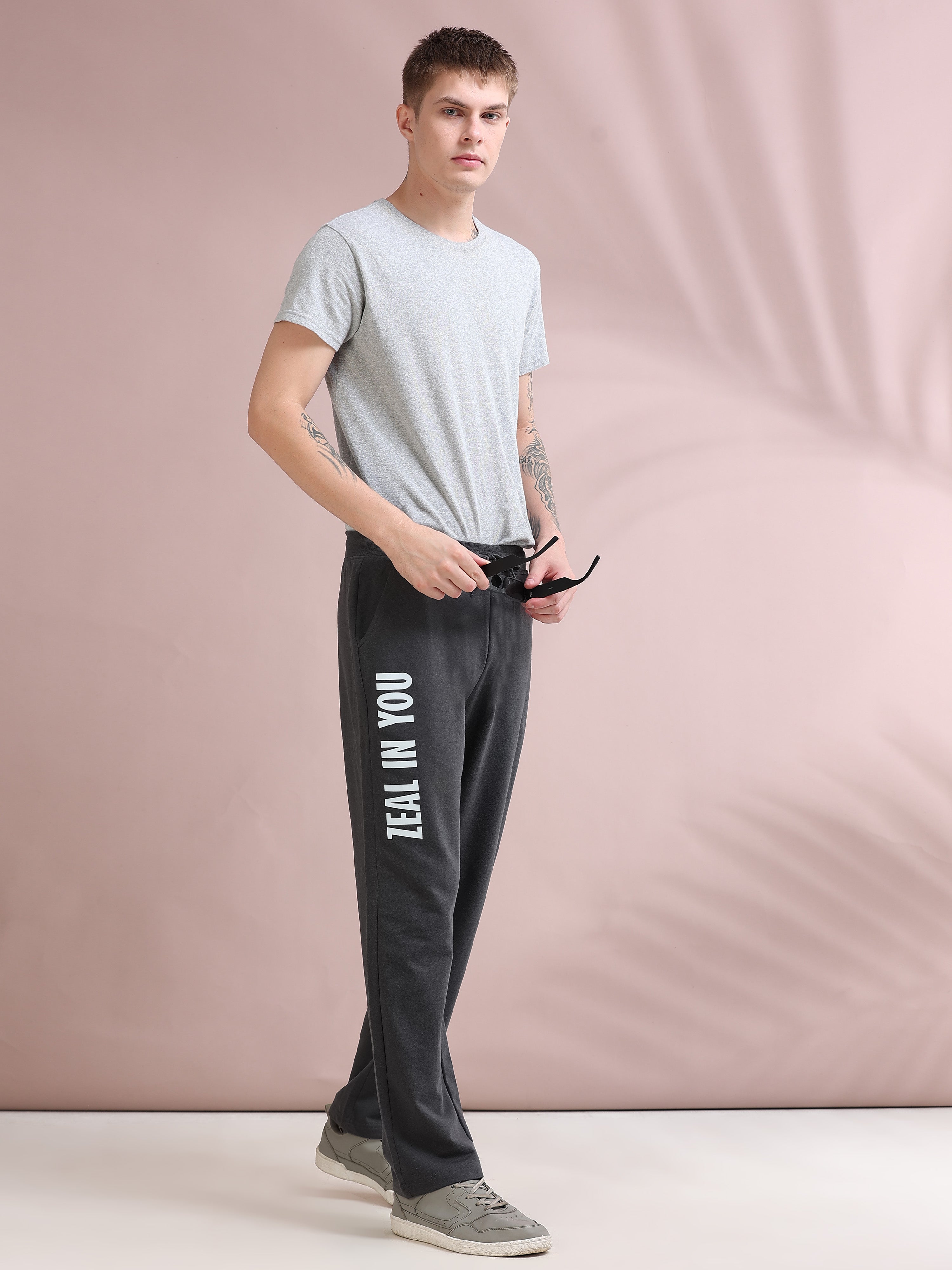ARDEUR ZEAL IN YOU Men's Relaxed Fit Cotton Blended Track Pants - Steel Grey