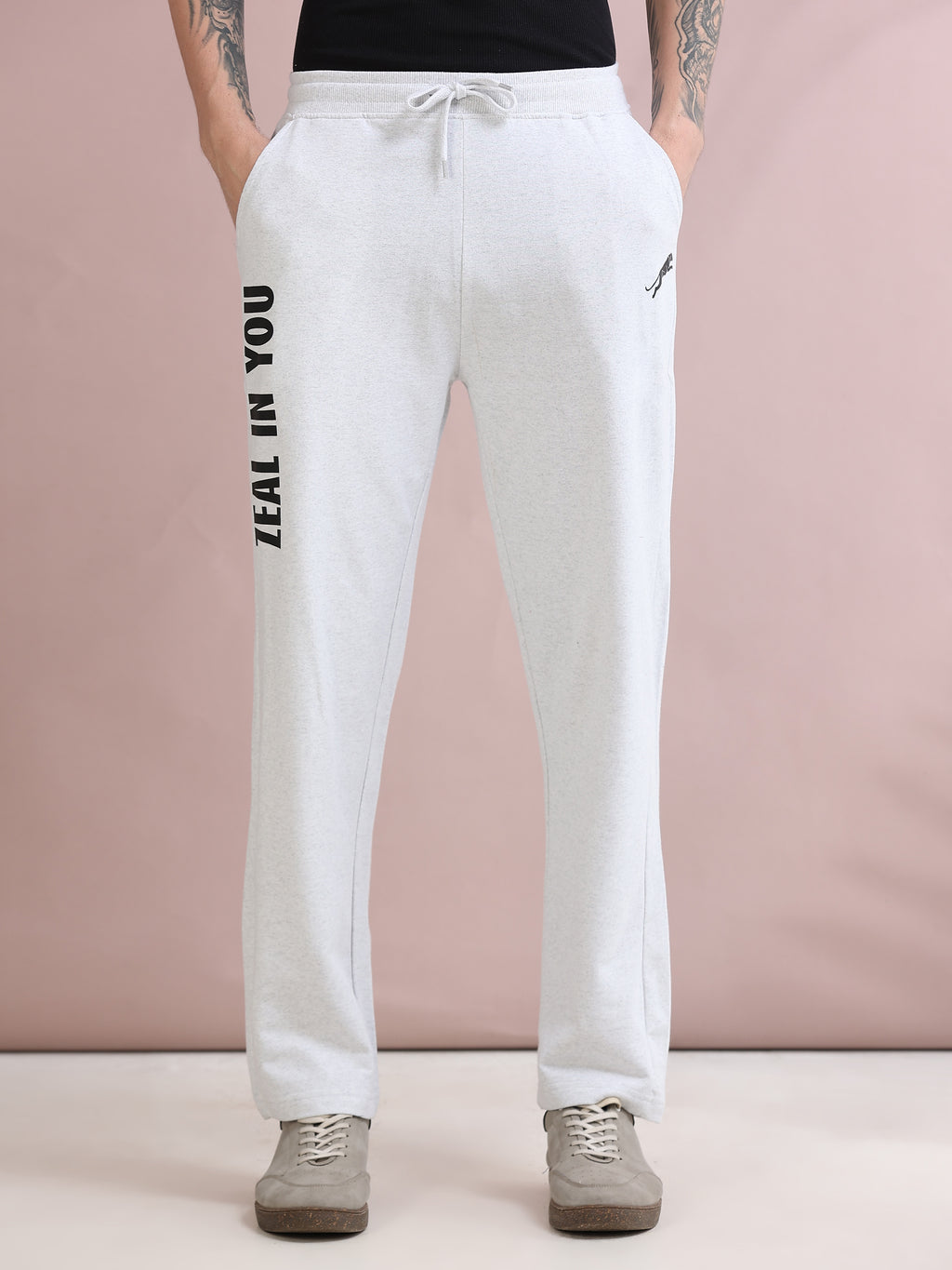ARDEUR ZEAL IN YOU Men's Relaxed Fit Cotton Blended Track Pants - White Melange