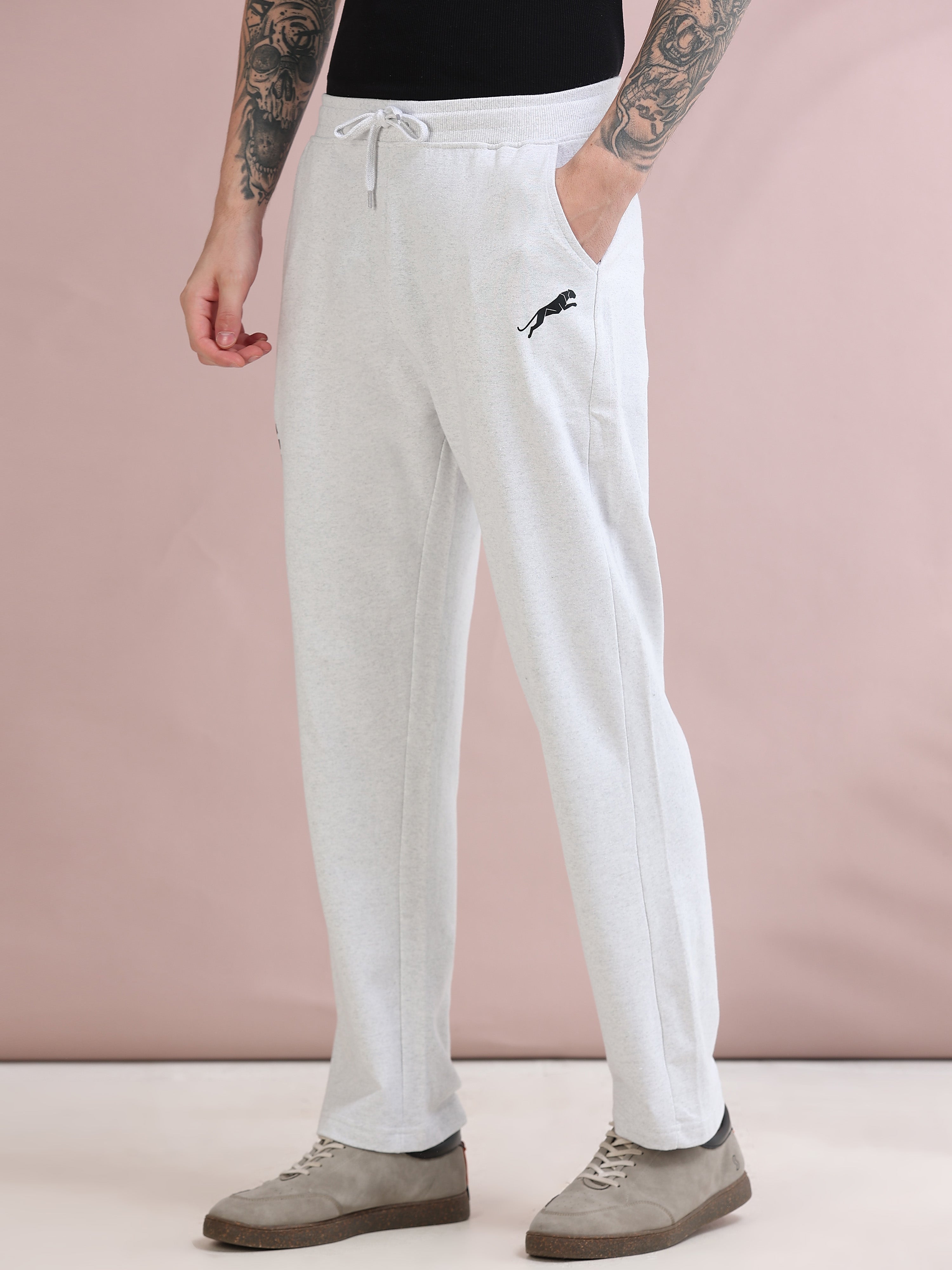 ARDEUR ZEAL IN YOU Men's Relaxed Fit Cotton Blended Track Pants - White Melange