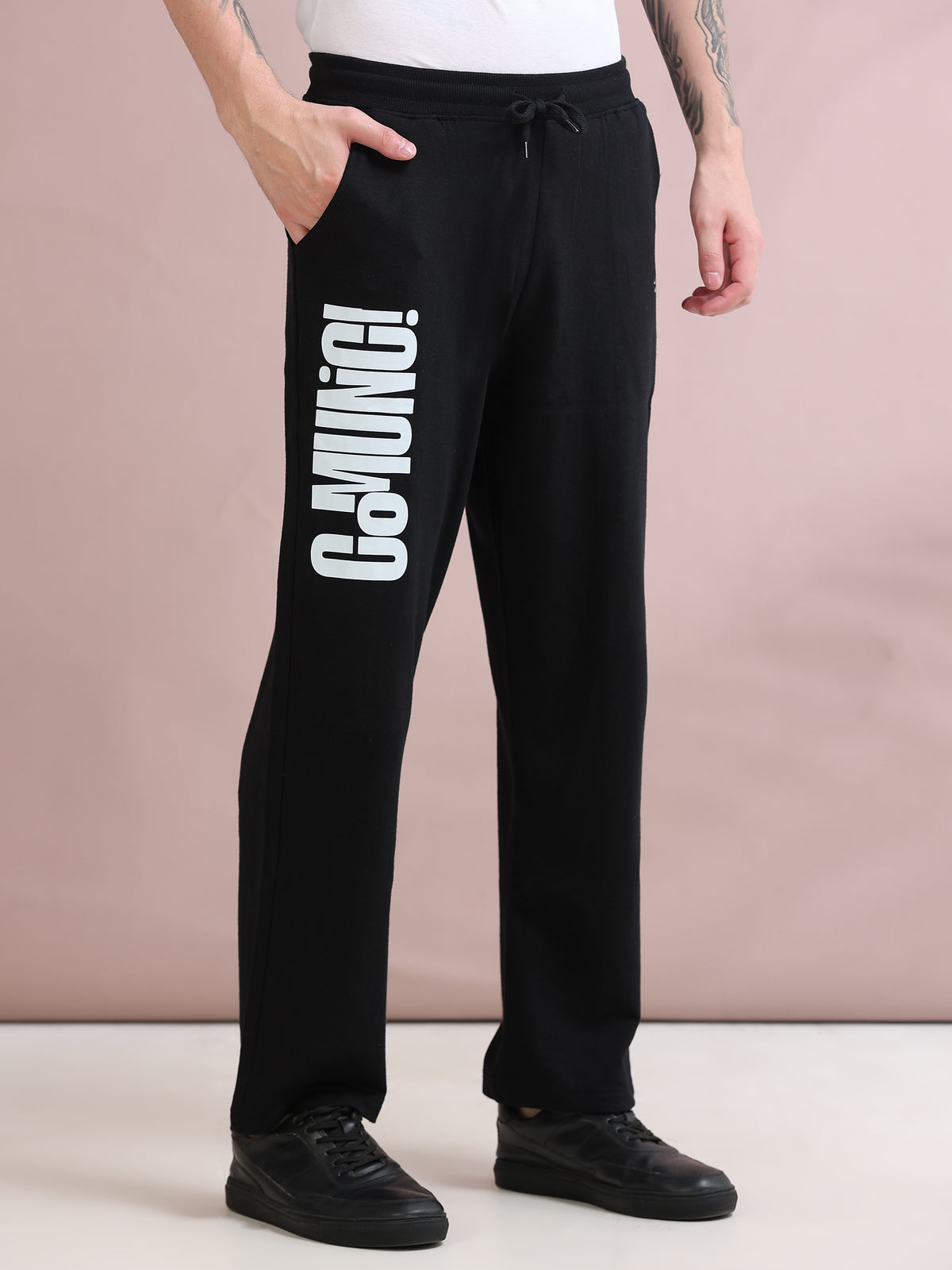 ARDEUR ZEAL IN YOU Men's Relaxed Fit TypographyTrack Pants - Black