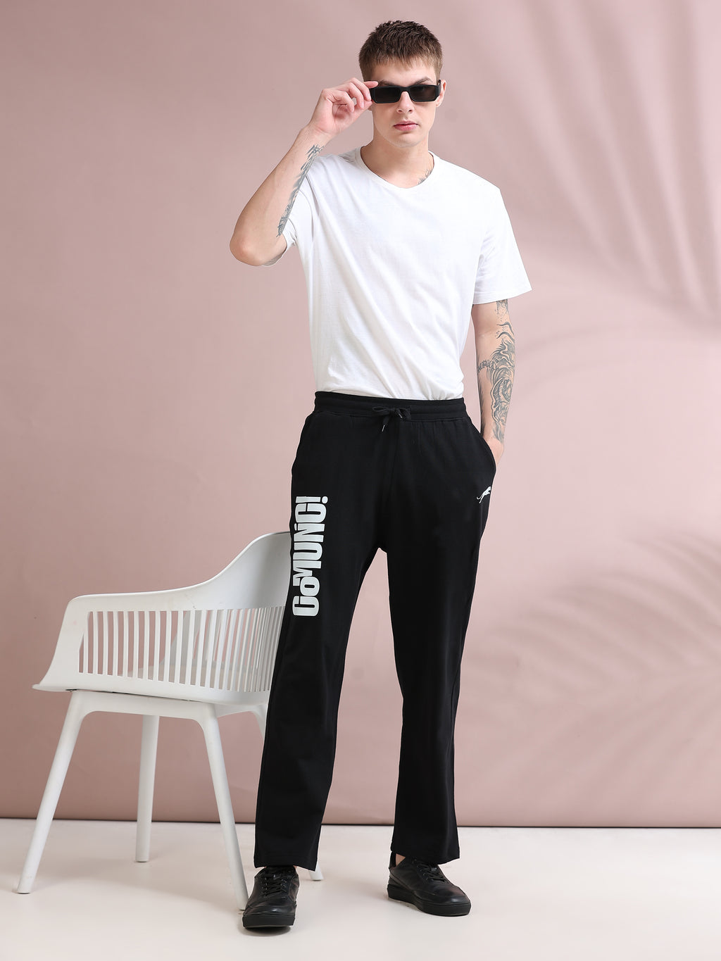 ARDEUR ZEAL IN YOU Men's Relaxed Fit TypographyTrack Pants - Black