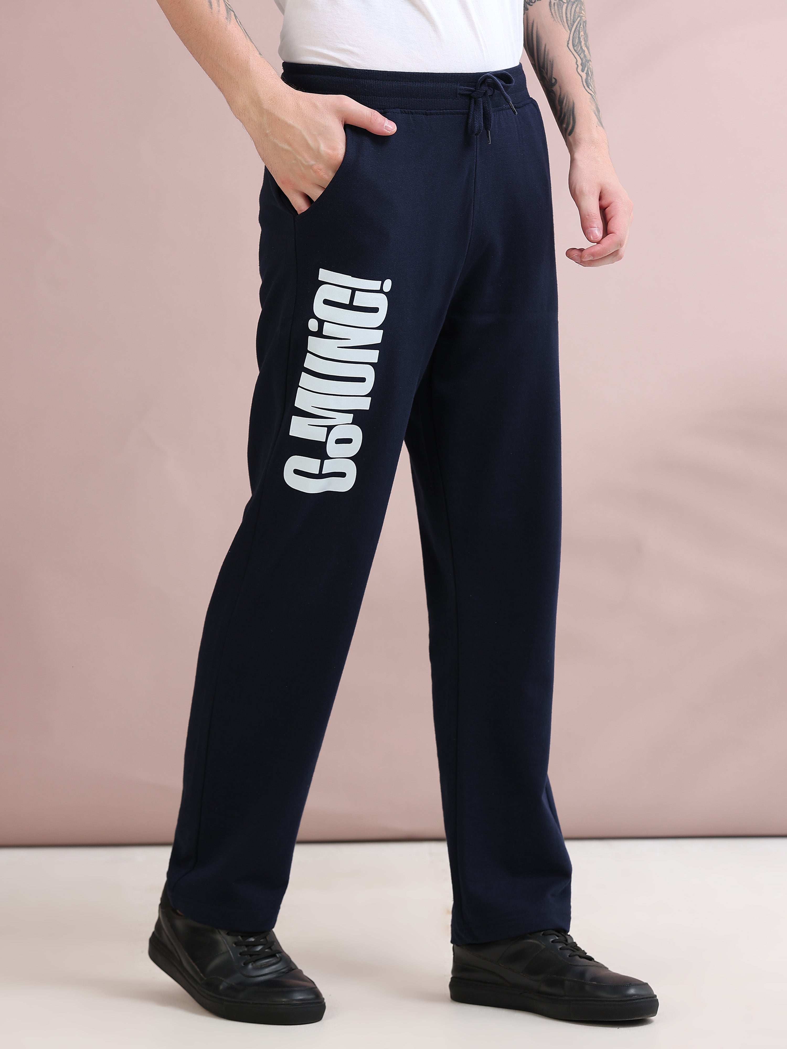 ARDEUR ZEAL IN YOU Men's Relaxed Fit TypographyTrack Pants - Navy