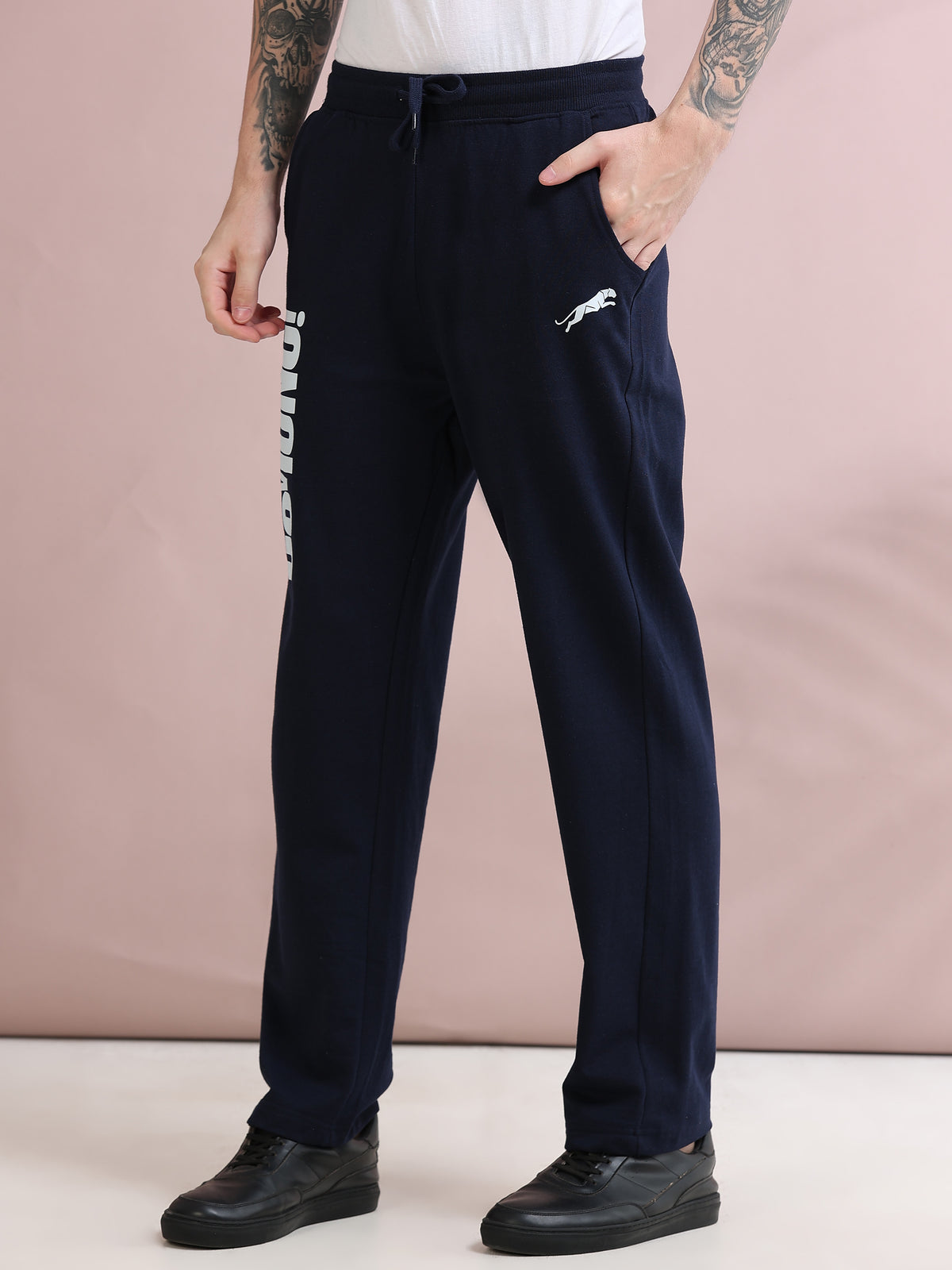 ARDEUR ZEAL IN YOU Men's Relaxed Fit TypographyTrack Pants - Navy