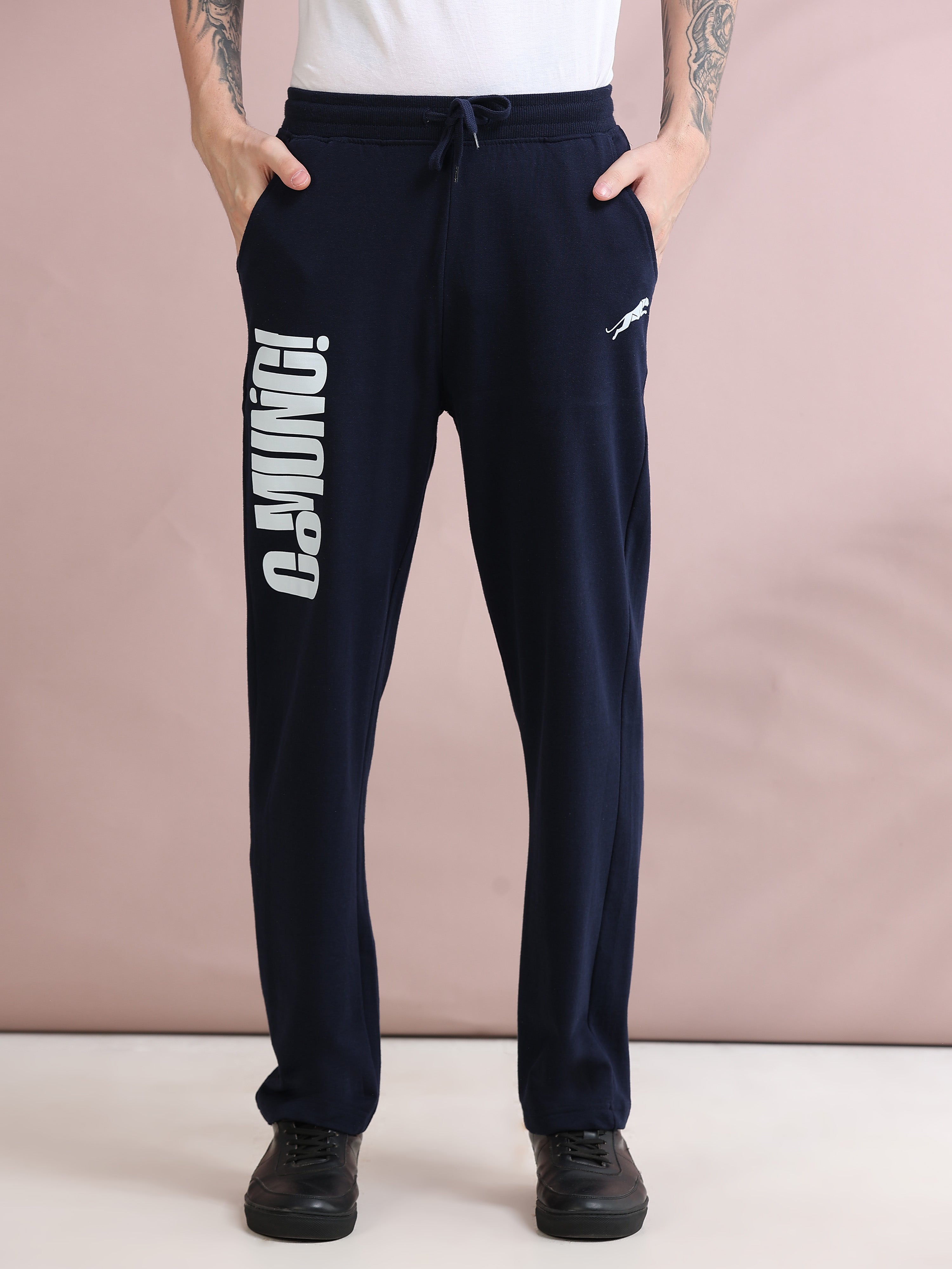 ARDEUR ZEAL IN YOU Men's Relaxed Fit TypographyTrack Pants - Navy