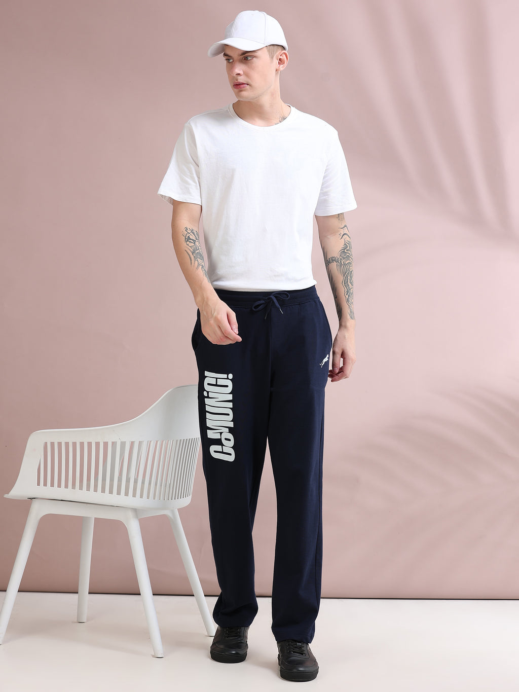 ARDEUR ZEAL IN YOU Men's Relaxed Fit TypographyTrack Pants - Navy