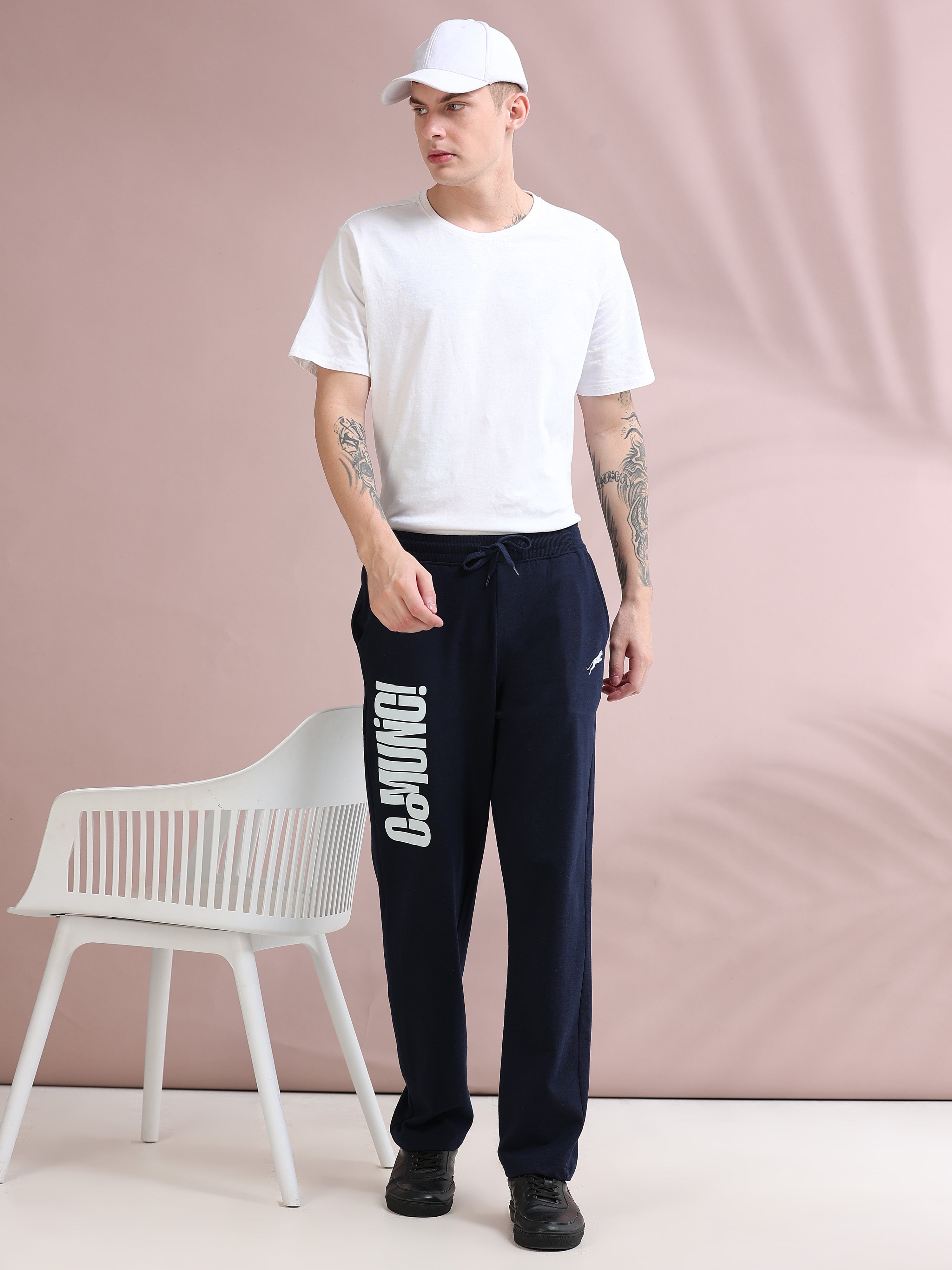ARDEUR ZEAL IN YOU Men's Relaxed Fit TypographyTrack Pants - Navy
