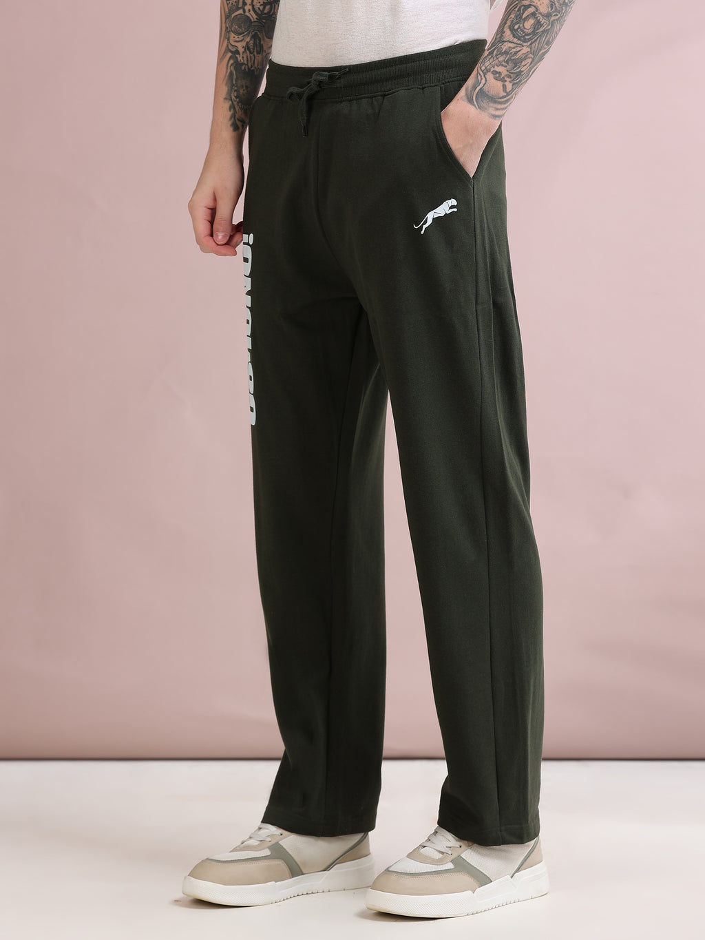 ARDEUR ZEAL IN YOU Men's Relaxed Fit TypographyTrack Pants - Olive