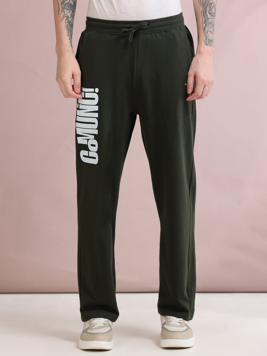 ARDEUR ZEAL IN YOU Men's Relaxed Fit TypographyTrack Pants - Olive