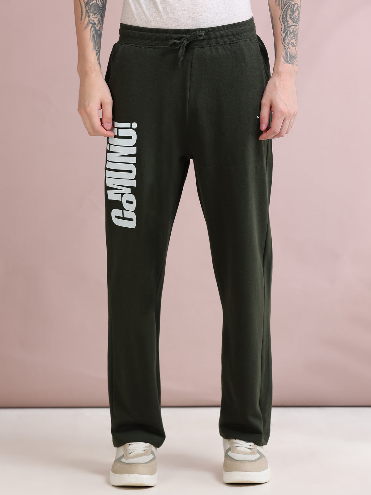 ARDEUR ZEAL IN YOU Men's Relaxed Fit TypographyTrack Pants - Olive