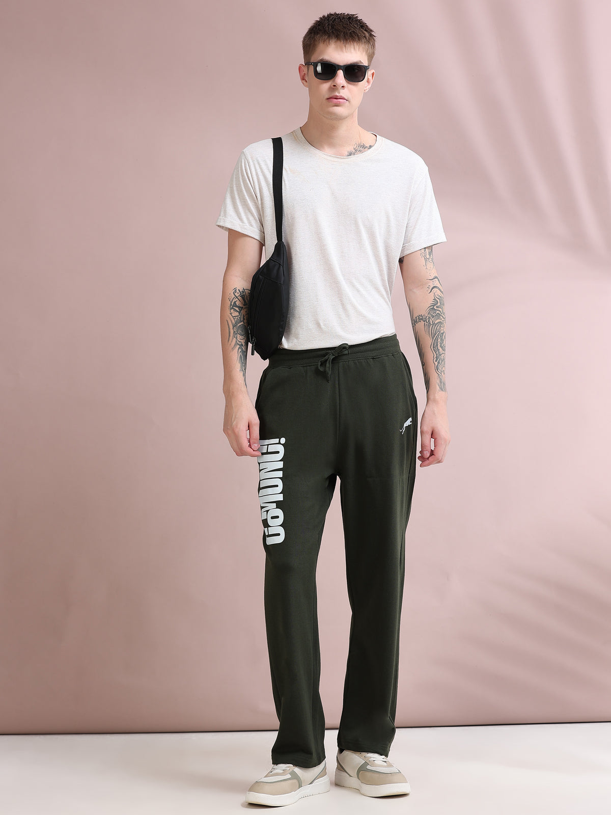 ARDEUR ZEAL IN YOU Men's Relaxed Fit TypographyTrack Pants - Olive