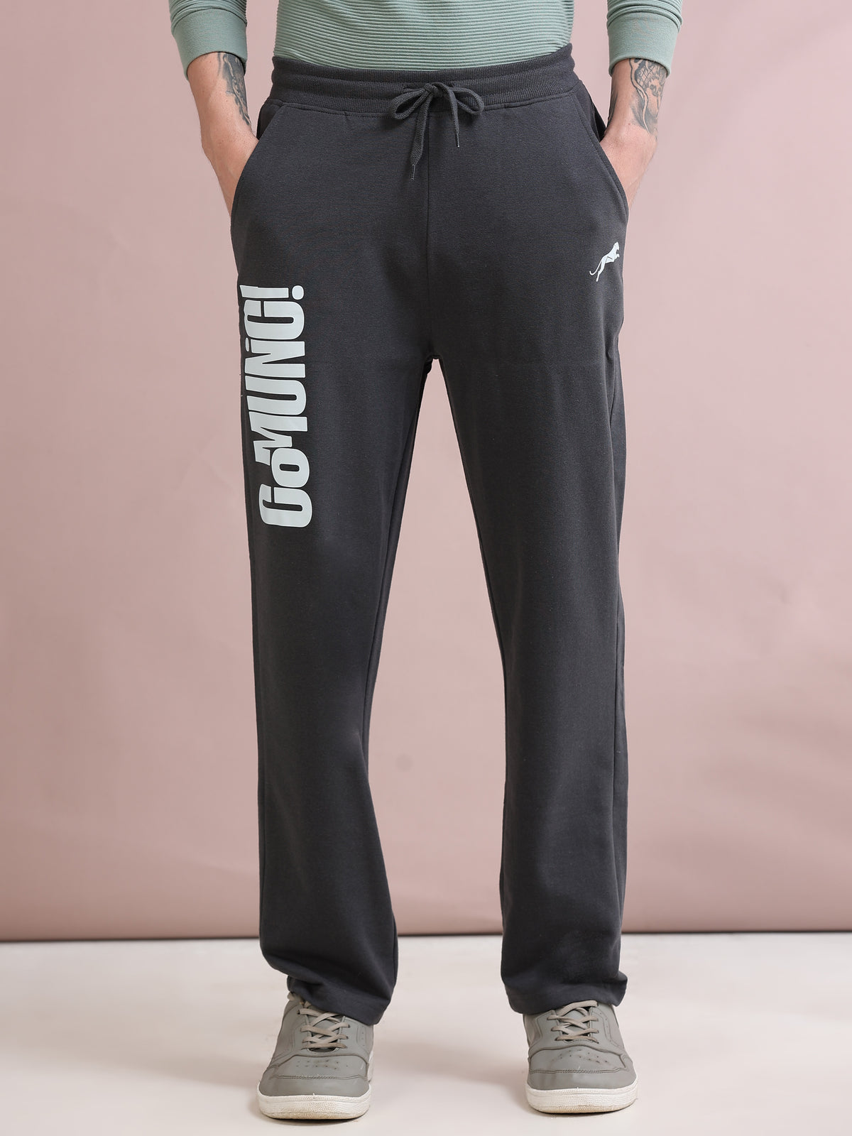ARDEUR ZEAL IN YOU Men's Relaxed Fit TypographyTrack Pants - Steel Grey