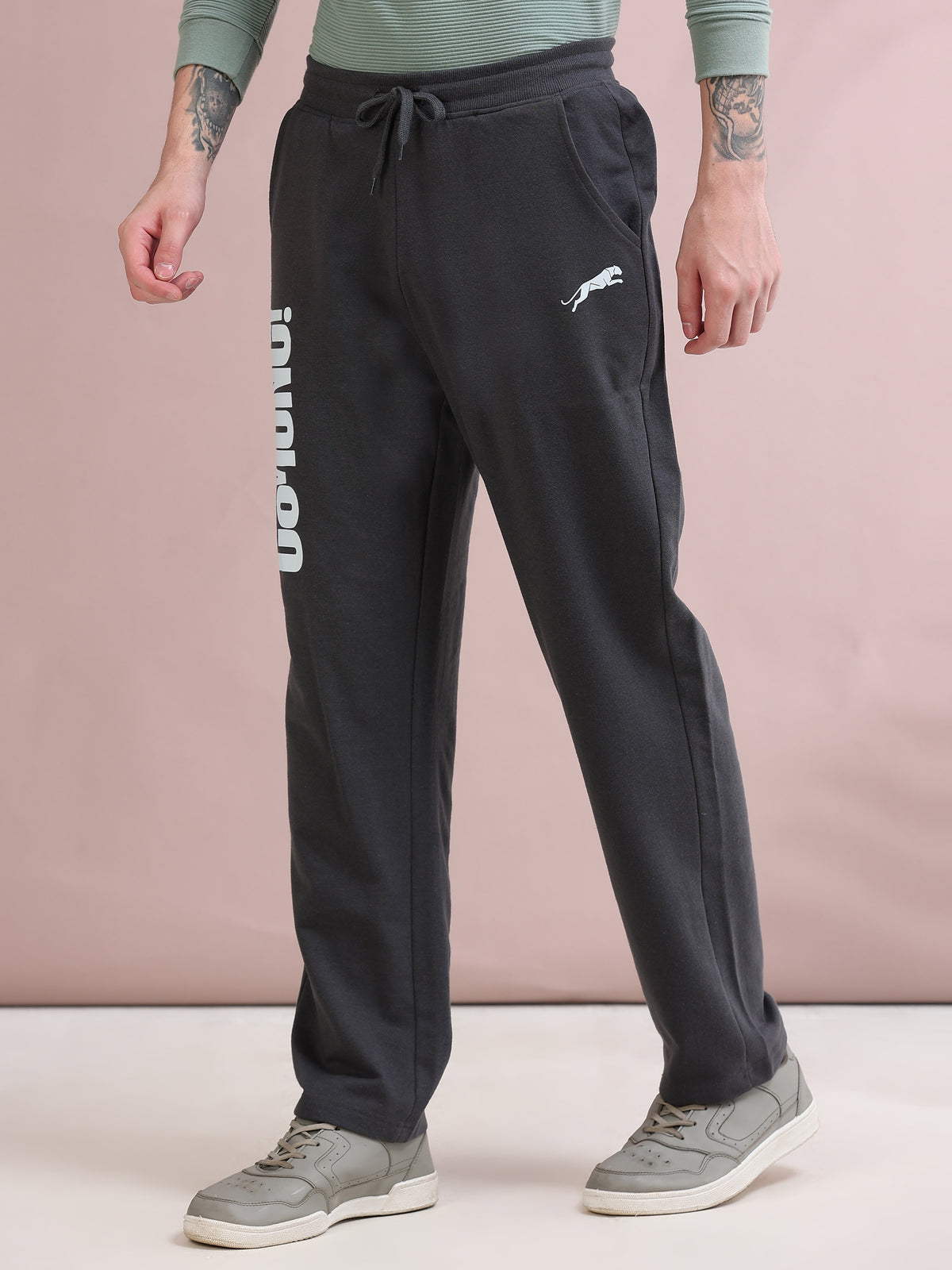 ARDEUR ZEAL IN YOU Men's Relaxed Fit TypographyTrack Pants - Steel Grey