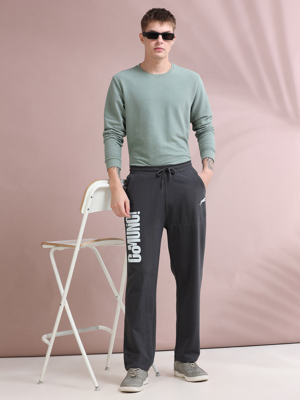 ARDEUR ZEAL IN YOU Men's Relaxed Fit TypographyTrack Pants - Steel Grey