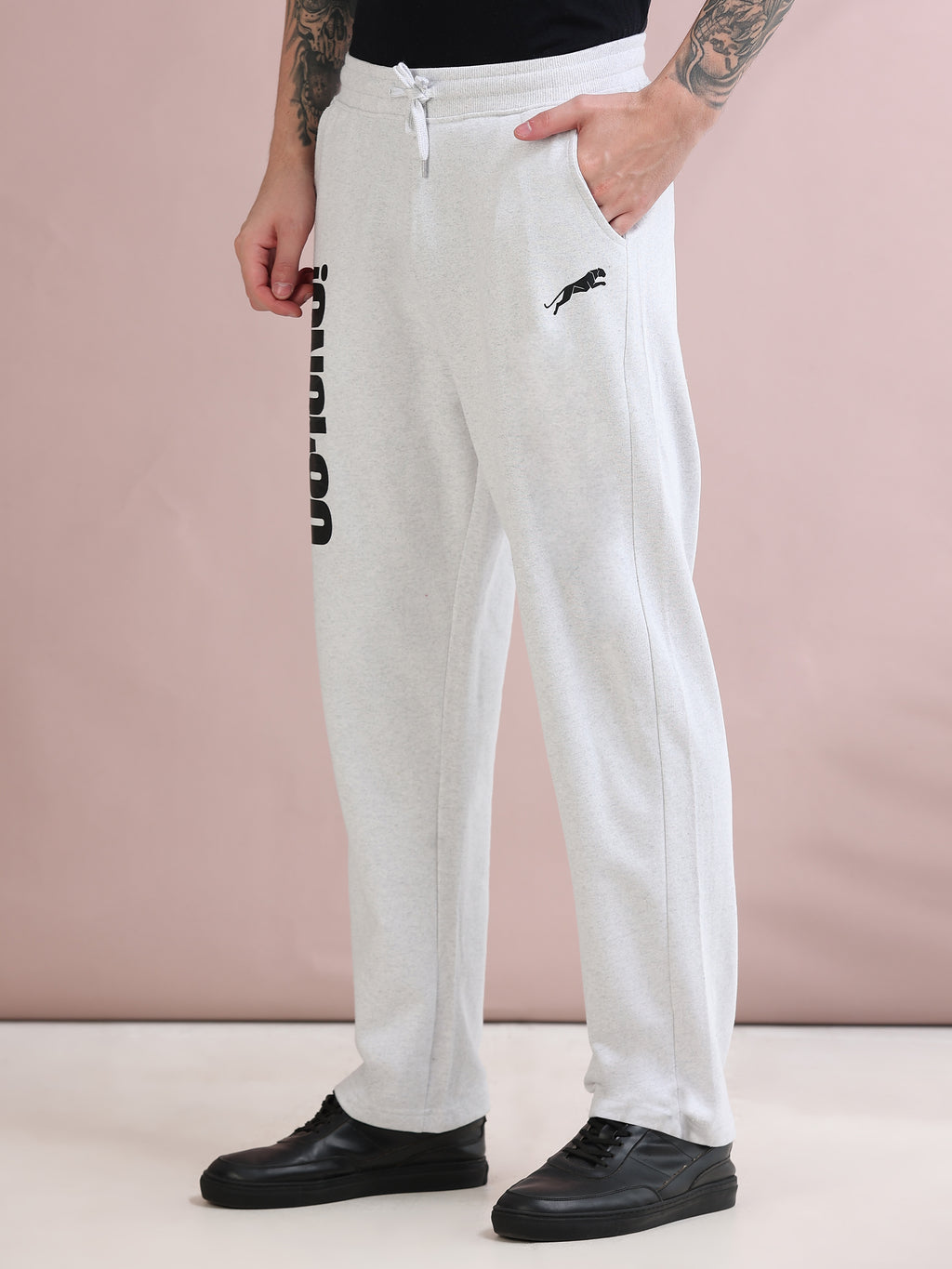 ARDEUR ZEAL IN YOU Men's Relaxed Fit TypographyTrack Pants - White Melange