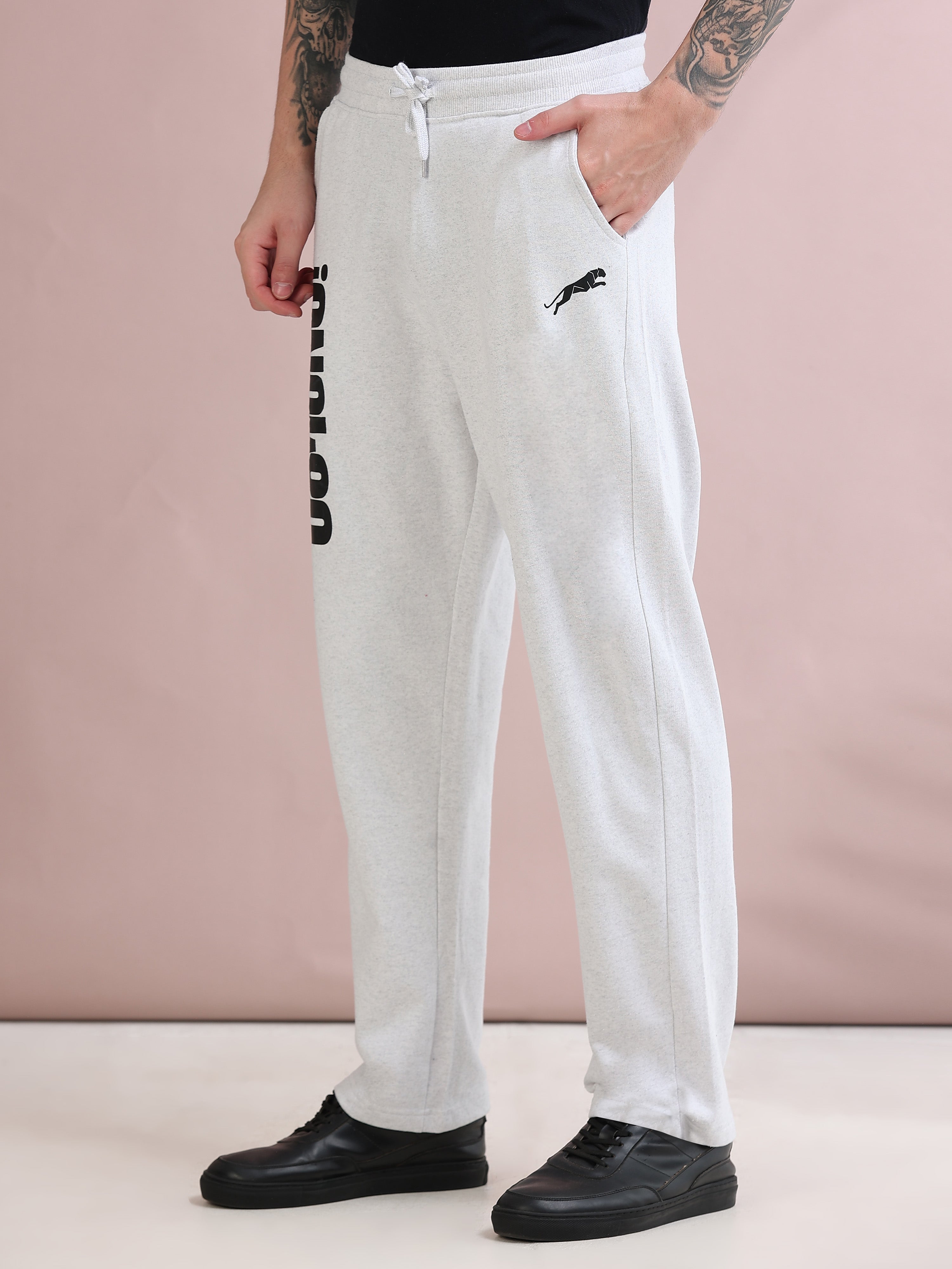 ARDEUR ZEAL IN YOU Men's Relaxed Fit TypographyTrack Pants - White Melange
