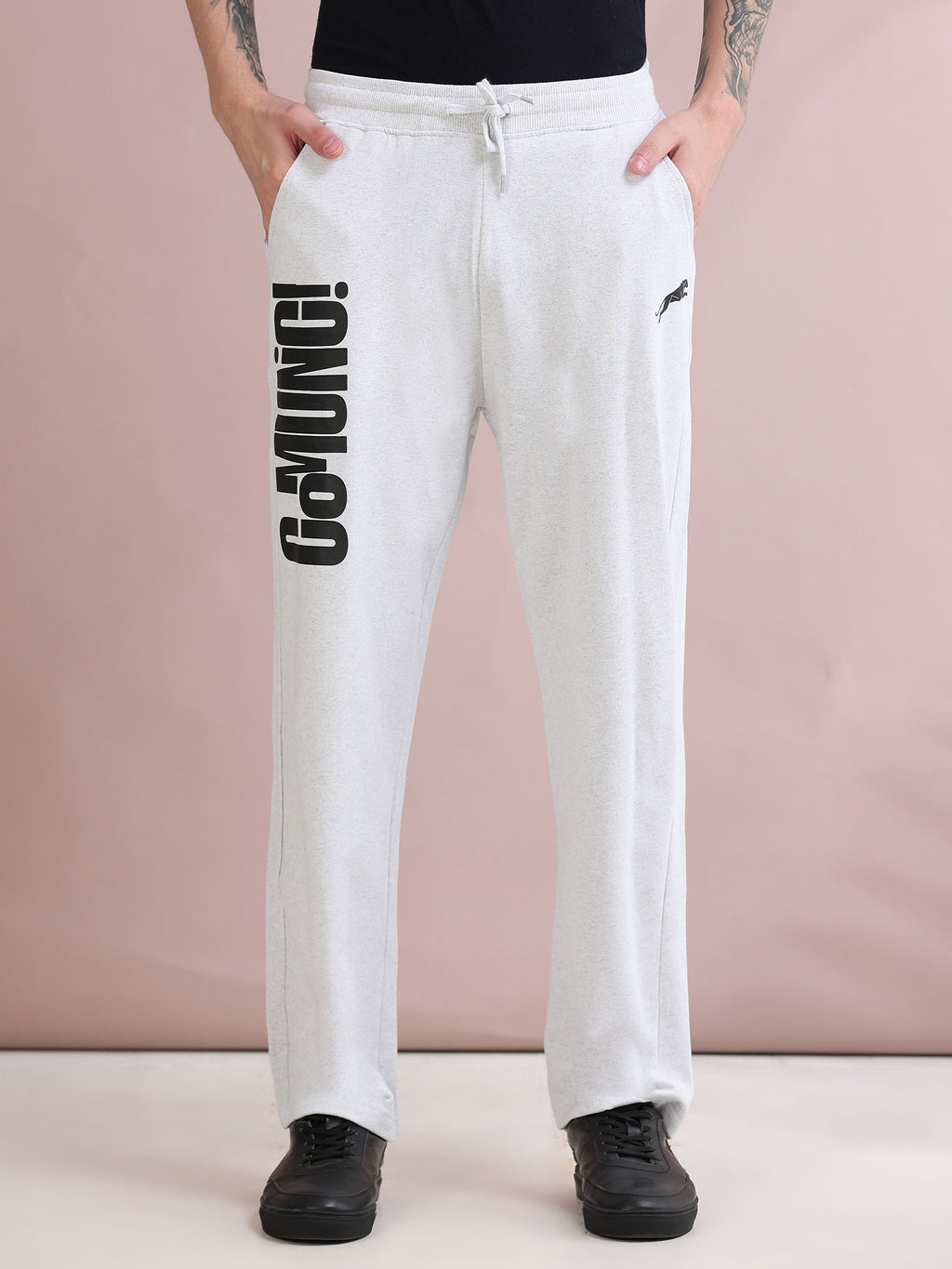 ARDEUR ZEAL IN YOU Men's Relaxed Fit TypographyTrack Pants - White Melange