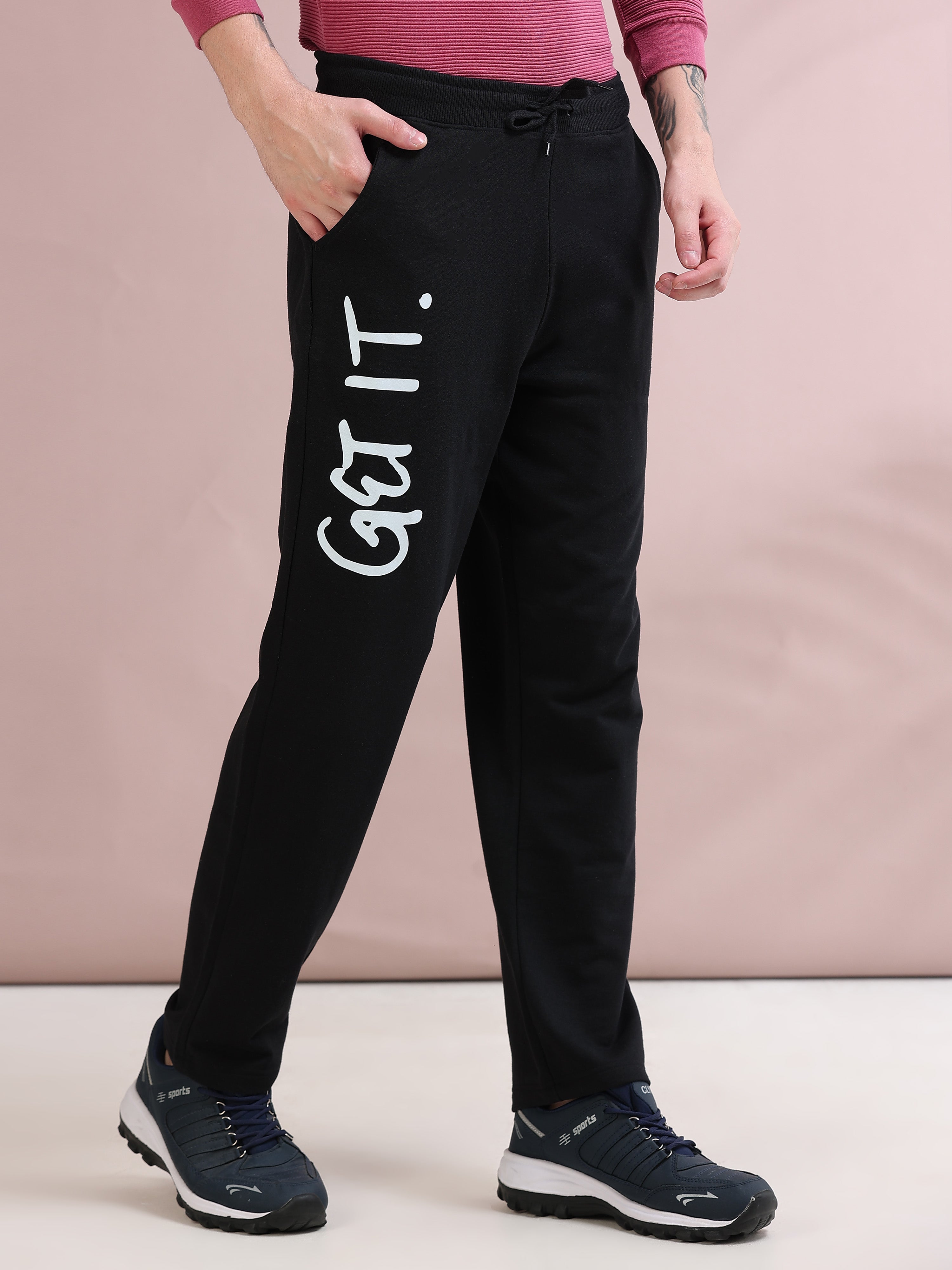 ARDEUR ZEAL IN YOU Men's Relaxed Fit Self Design Track Pants - Black