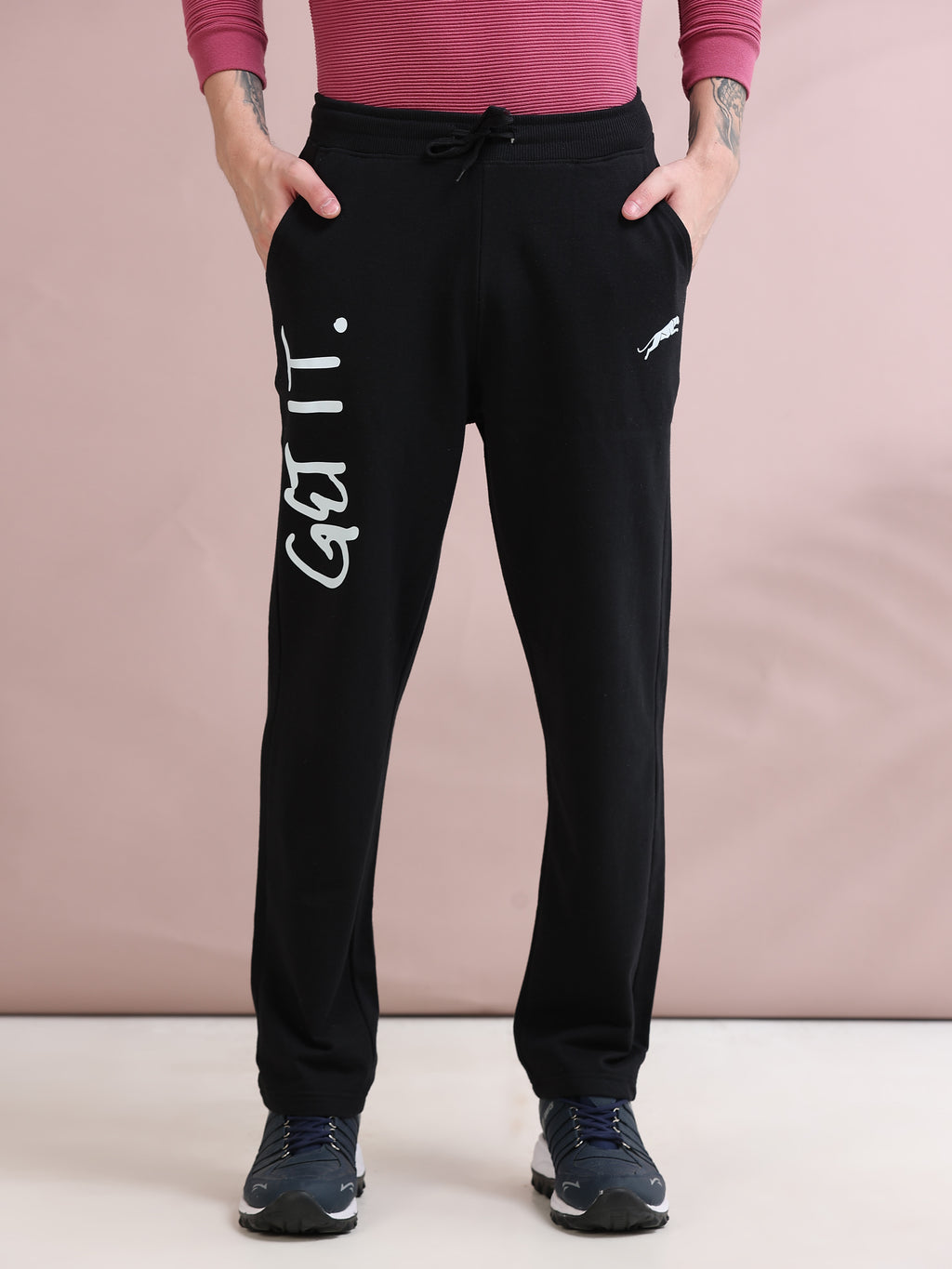 ARDEUR ZEAL IN YOU Men's Relaxed Fit Self Design Track Pants - Black