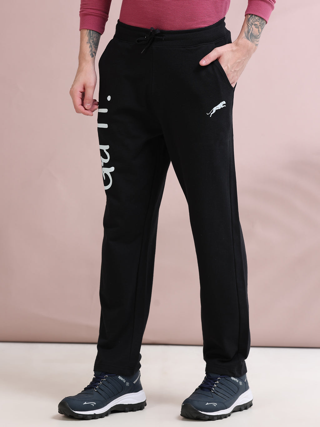 ARDEUR ZEAL IN YOU Men's Relaxed Fit Self Design Track Pants - Black