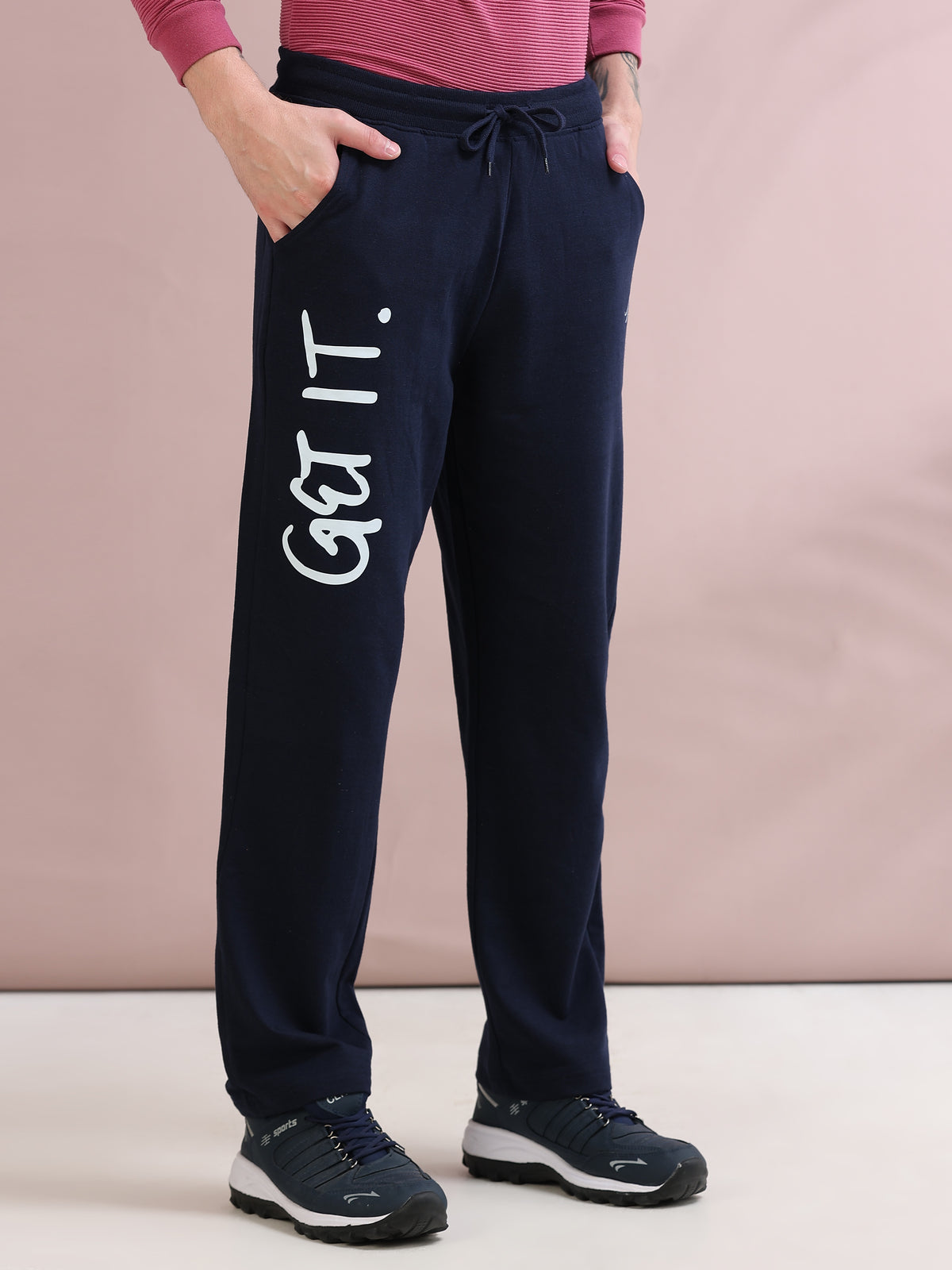 ARDEUR ZEAL IN YOU Men's Relaxed Fit Self Design Track Pants - Navy