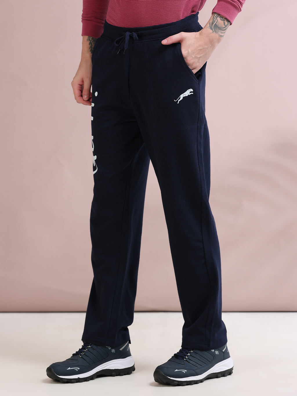 ARDEUR ZEAL IN YOU Men's Relaxed Fit Self Design Track Pants - Navy