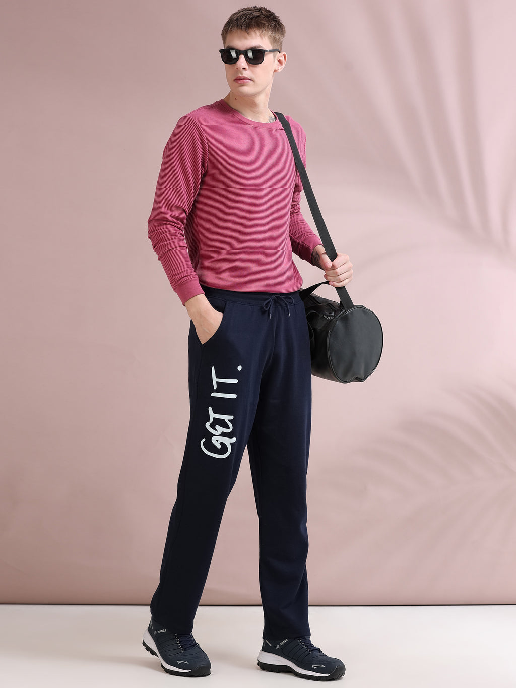 ARDEUR ZEAL IN YOU Men's Relaxed Fit Self Design Track Pants - Navy