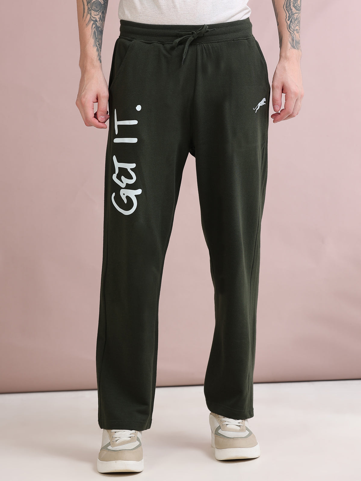 ARDEUR ZEAL IN YOU Men's Relaxed Fit Self Design Track Pants - Olive