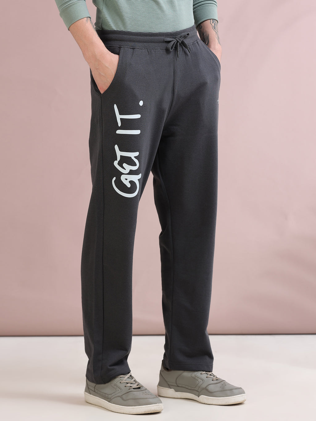 ARDEUR ZEAL IN YOU Men's Relaxed Fit Self Design Track Pants - Steel Grey
