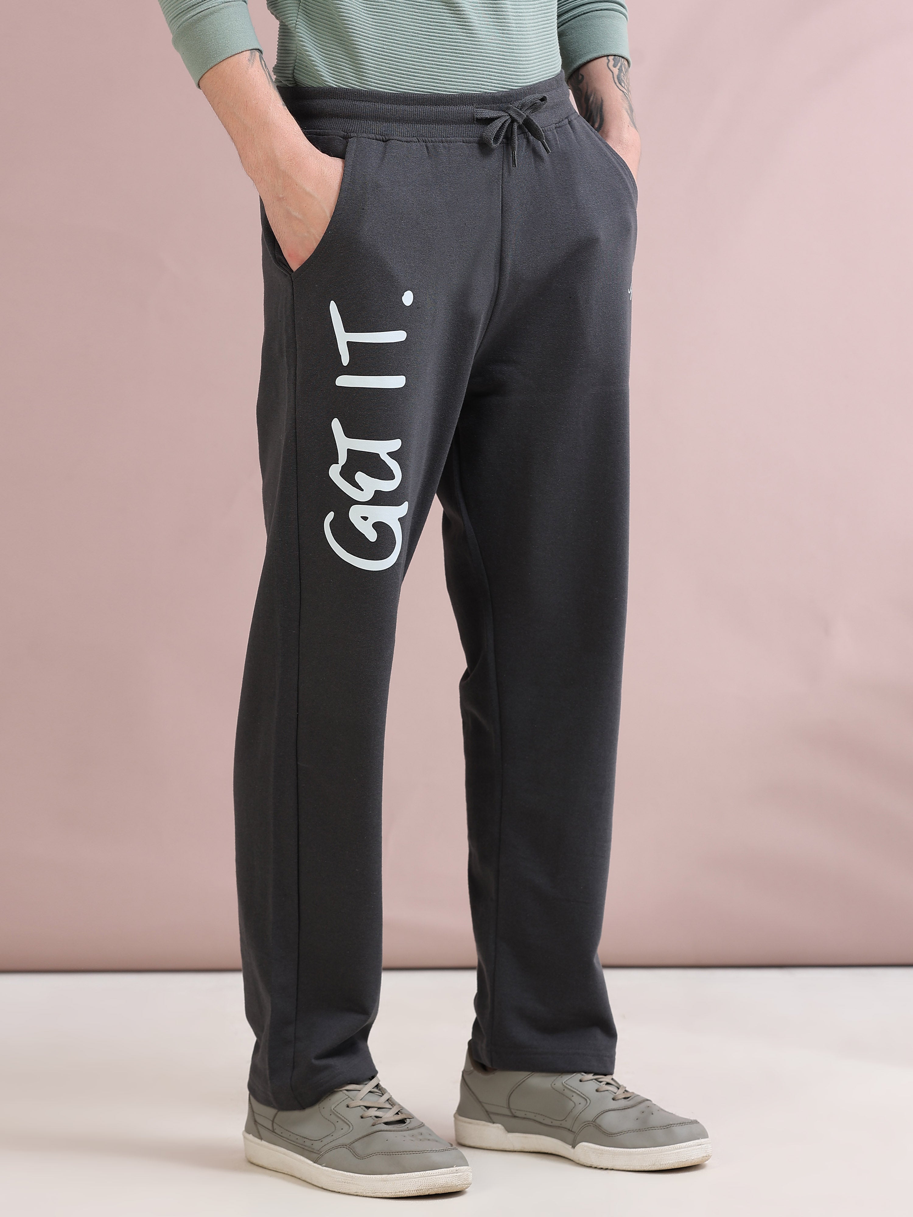 ARDEUR ZEAL IN YOU Men's Relaxed Fit Self Design Track Pants - Steel Grey