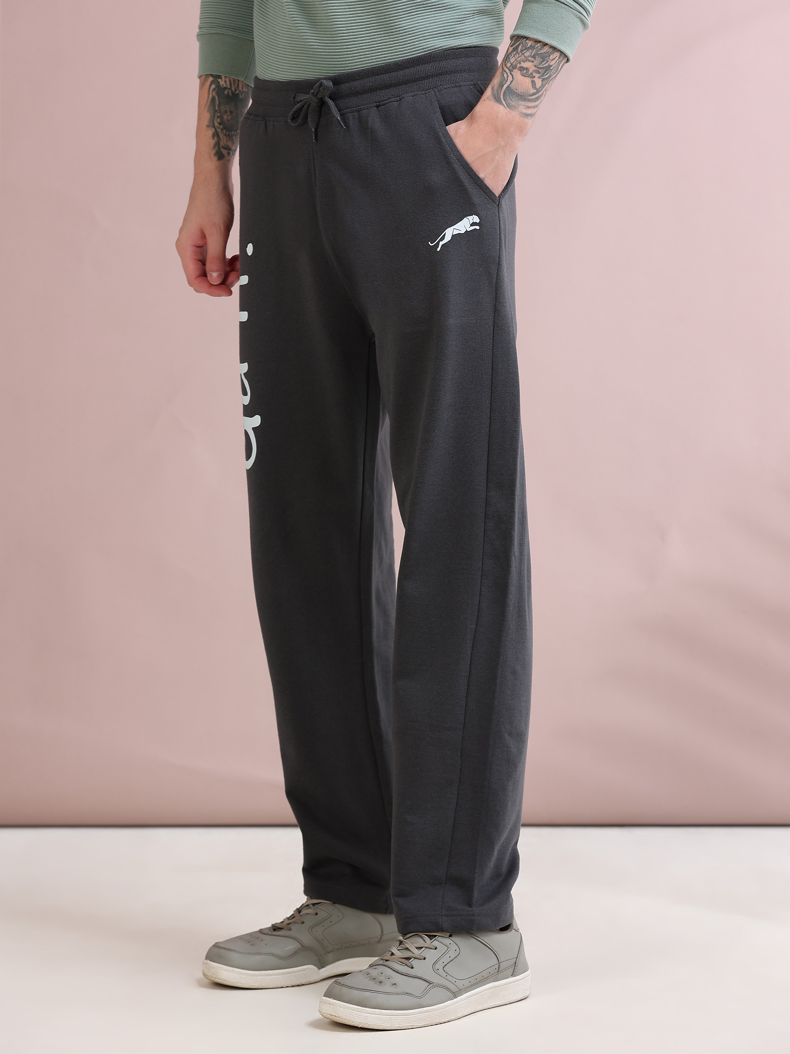 ARDEUR ZEAL IN YOU Men's Relaxed Fit Self Design Track Pants - Steel Grey