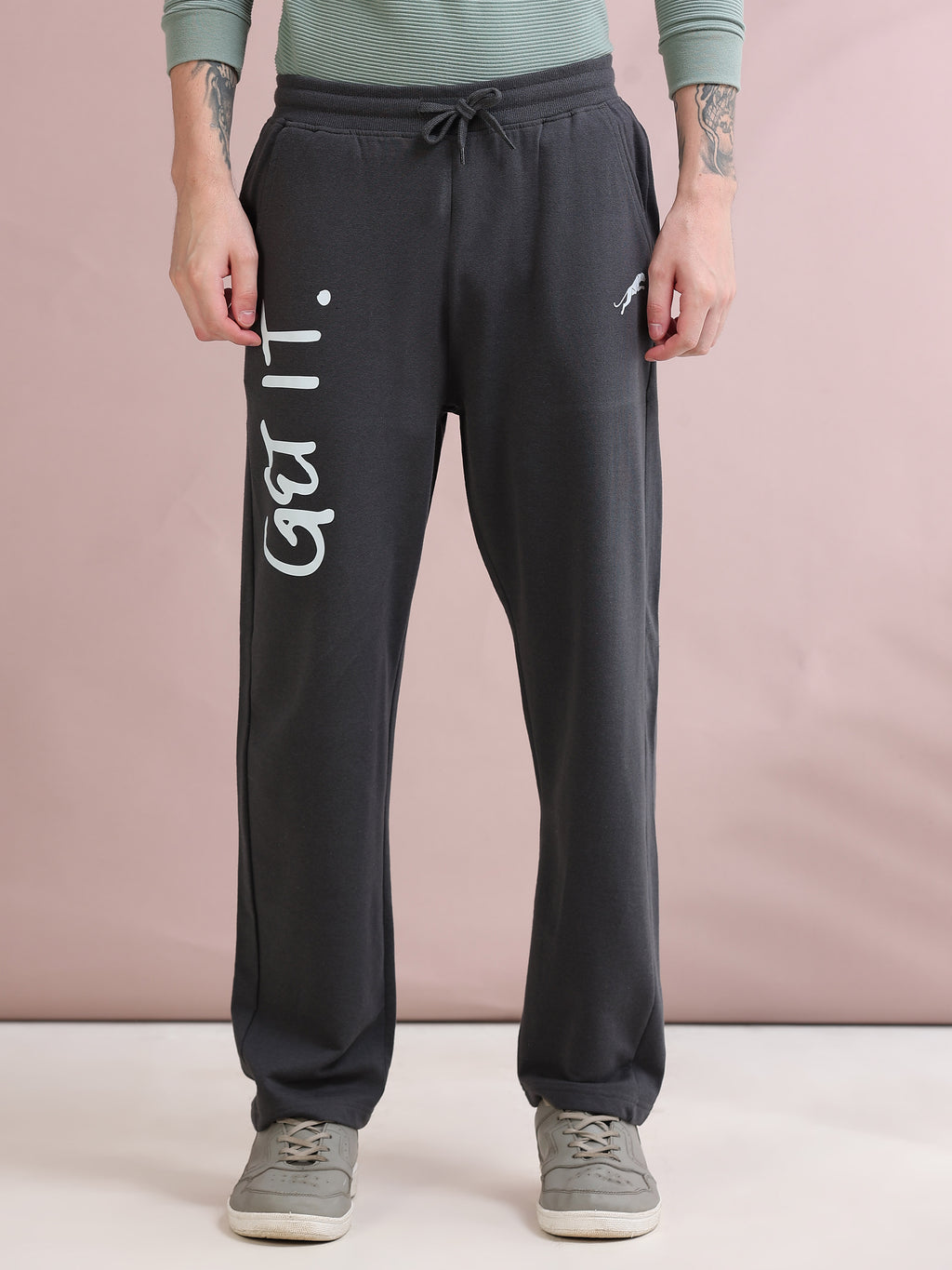 ARDEUR ZEAL IN YOU Men's Relaxed Fit Self Design Track Pants - Steel Grey
