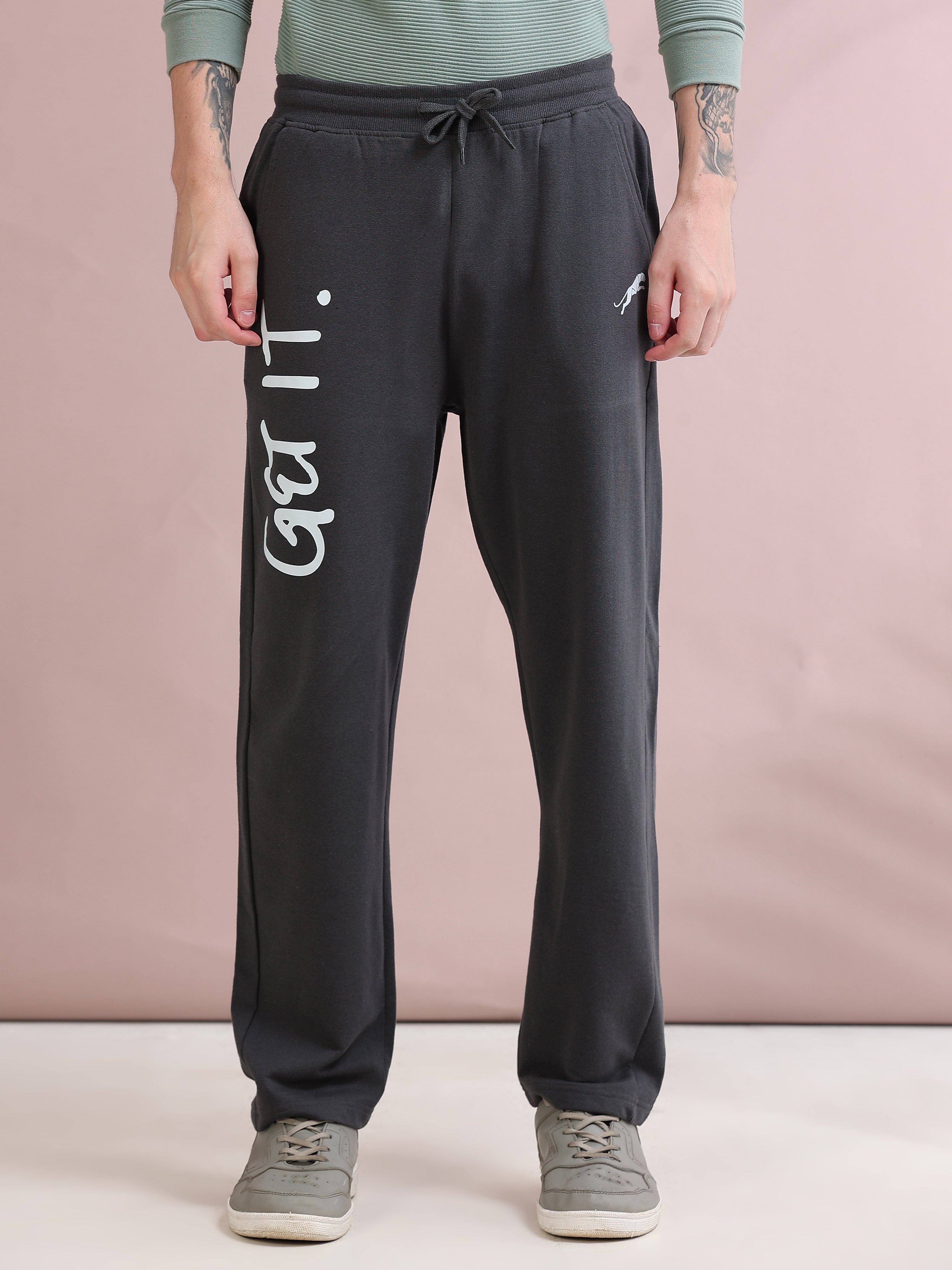 ARDEUR ZEAL IN YOU Men's Relaxed Fit Self Design Track Pants - Steel Grey