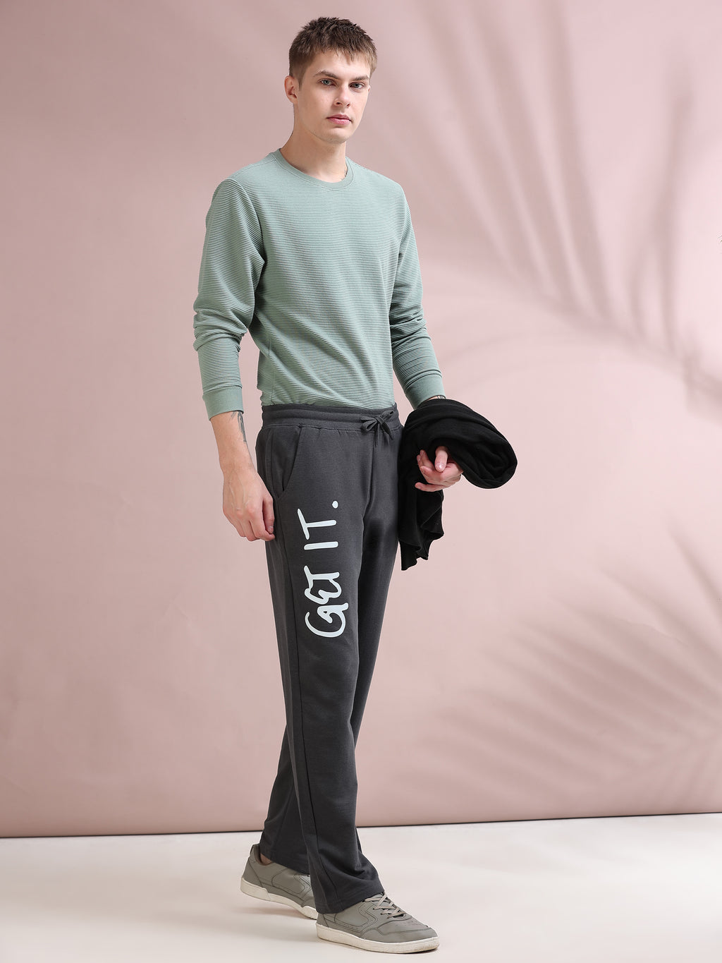 ARDEUR ZEAL IN YOU Men's Relaxed Fit Self Design Track Pants - Steel Grey