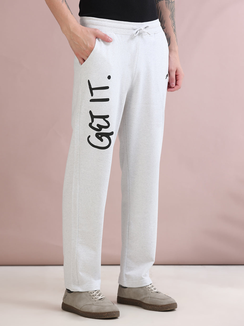 ARDEUR ZEAL IN YOU Men's Relaxed Fit Self Design Track Pants - White Melange