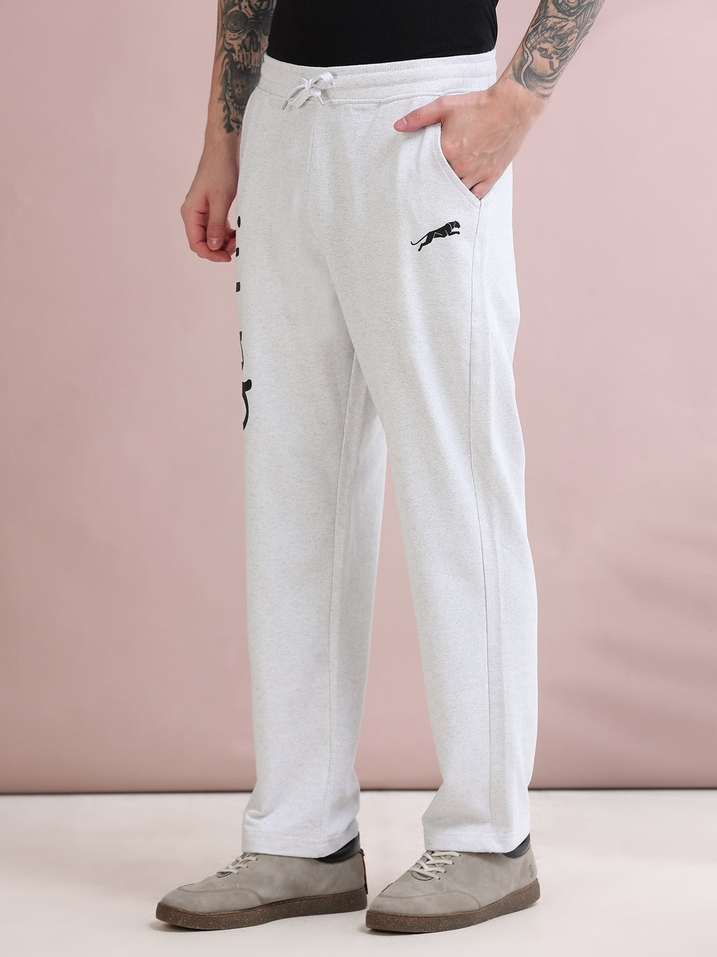 ARDEUR ZEAL IN YOU Men's Relaxed Fit Self Design Track Pants - White Melange
