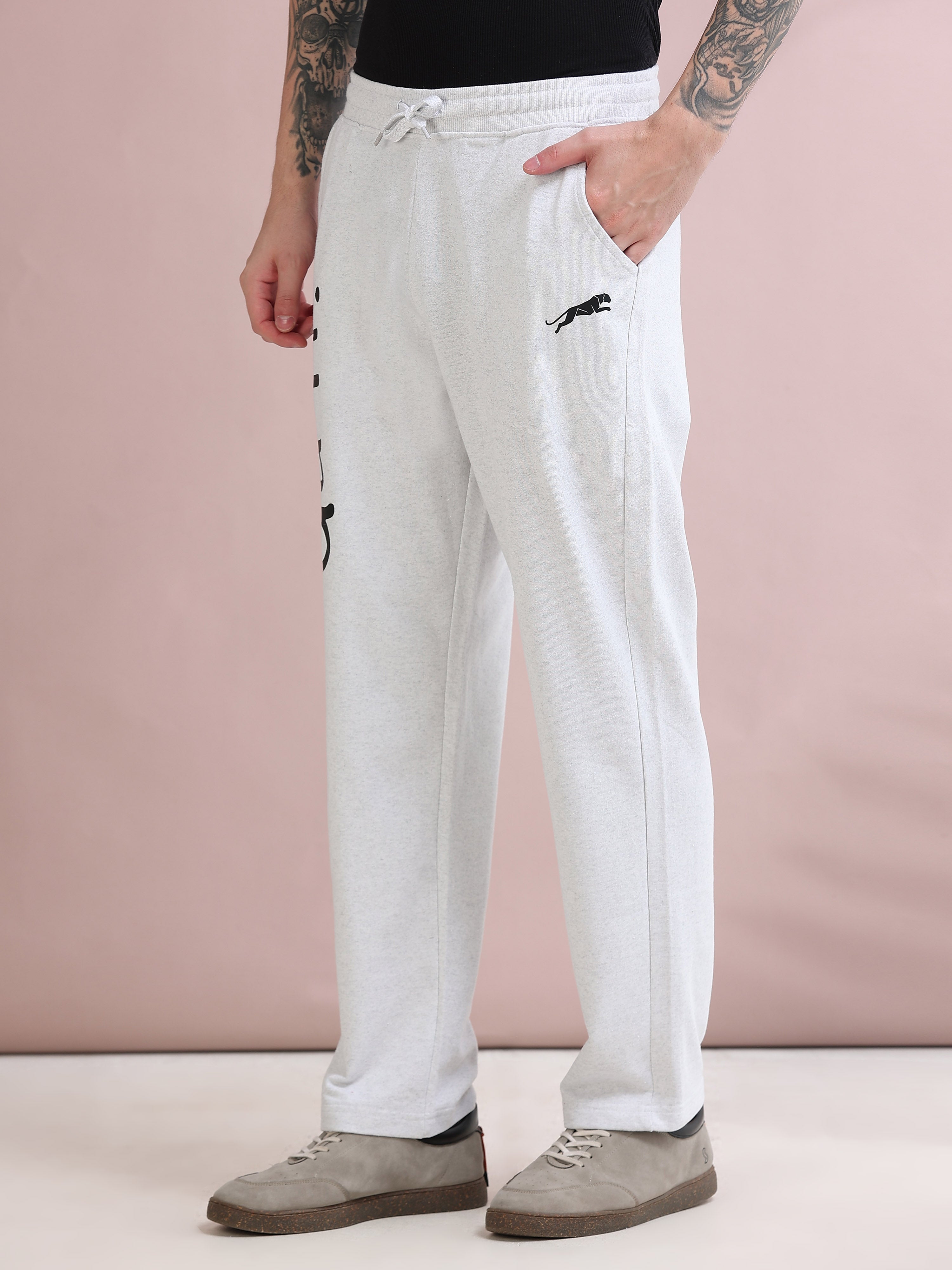 ARDEUR ZEAL IN YOU Men's Relaxed Fit Self Design Track Pants - White Melange