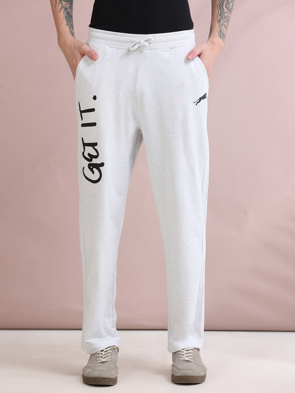 ARDEUR ZEAL IN YOU Men's Relaxed Fit Self Design Track Pants - White Melange