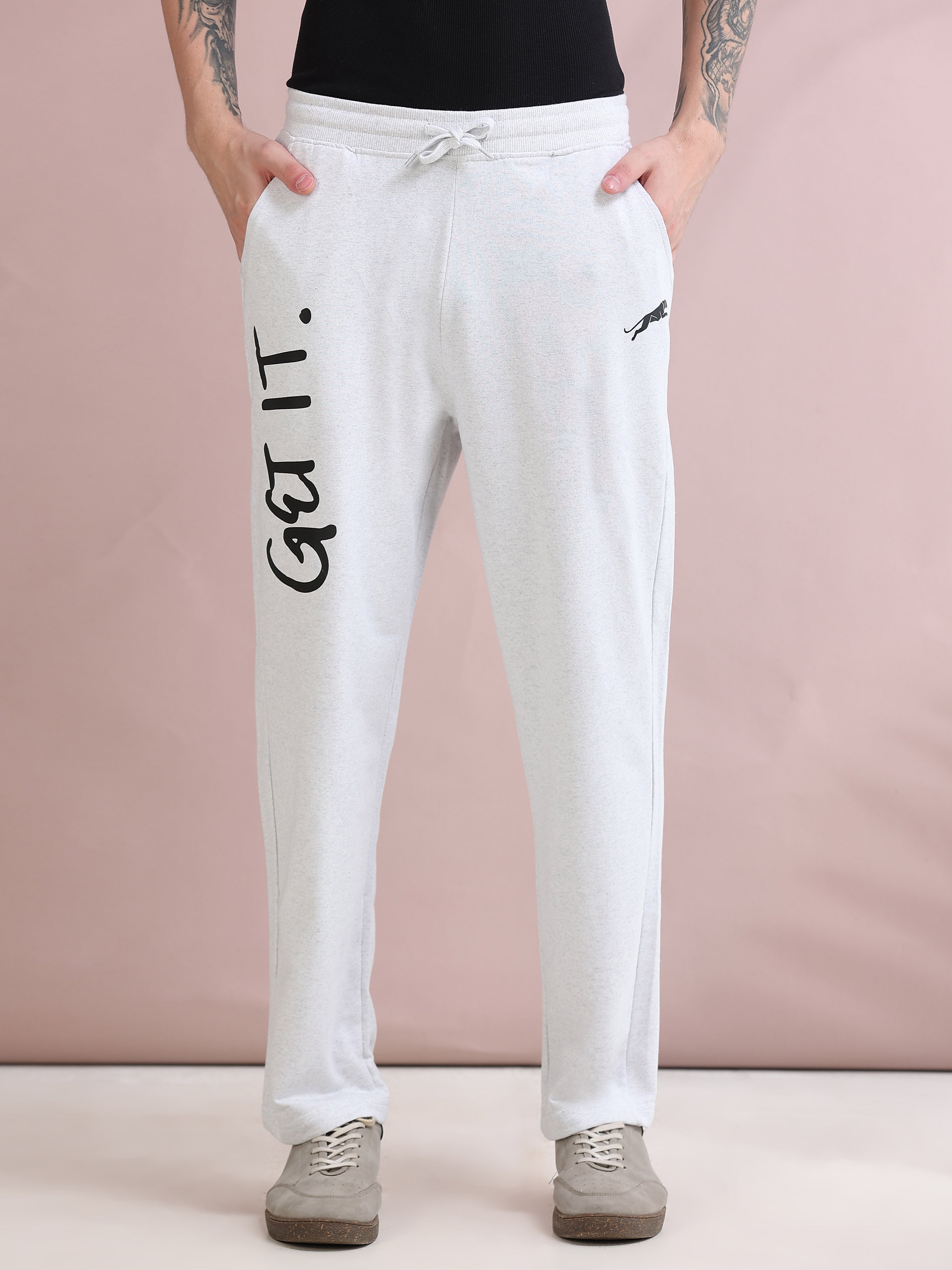 ARDEUR ZEAL IN YOU Men's Relaxed Fit Self Design Track Pants - White Melange