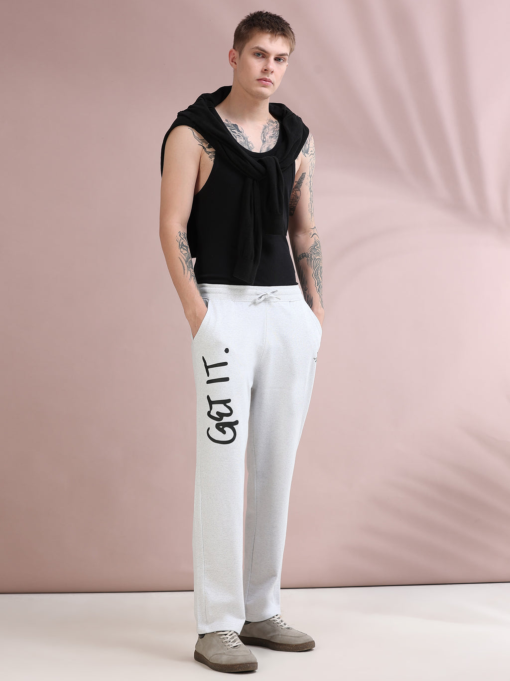 ARDEUR ZEAL IN YOU Men's Relaxed Fit Self Design Track Pants - White Melange