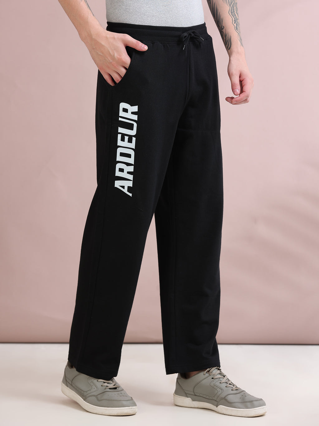 ARDEUR ZEAL IN YOU Men's Relaxed Fit Printed Cotton Blended Track Pants - Black