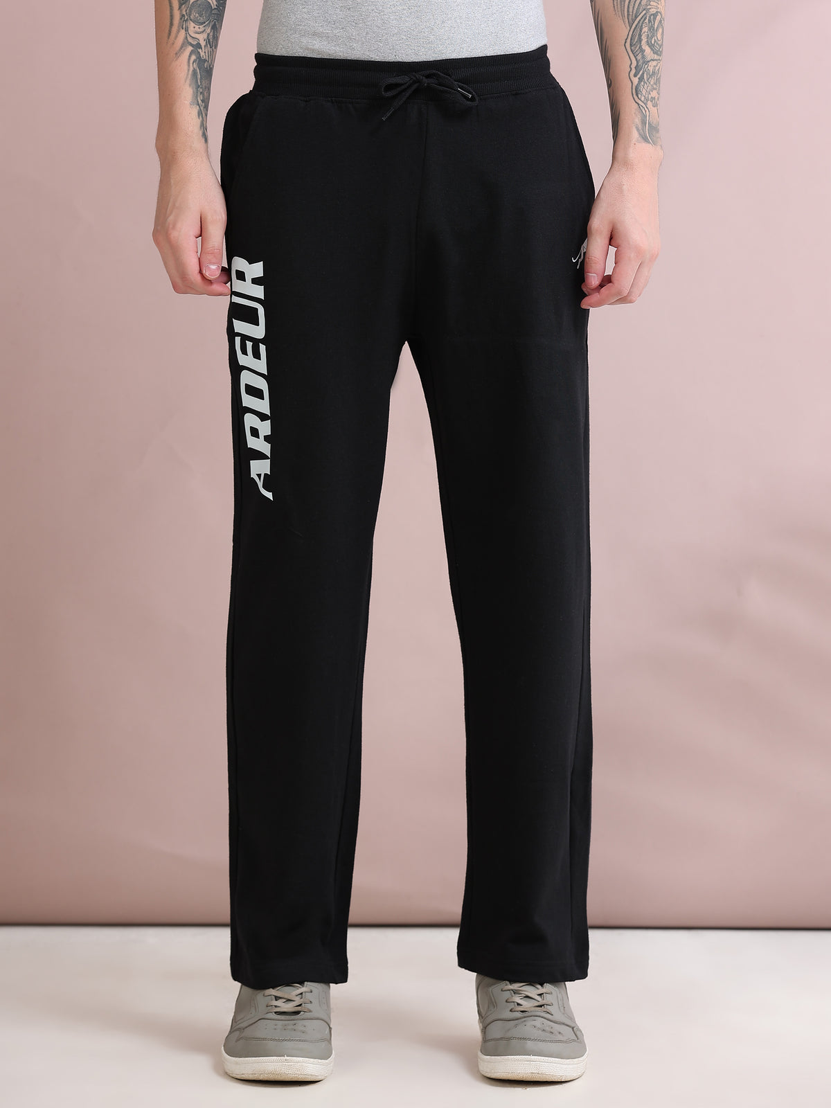 ARDEUR ZEAL IN YOU Men's Relaxed Fit Printed Cotton Blended Track Pants - Black