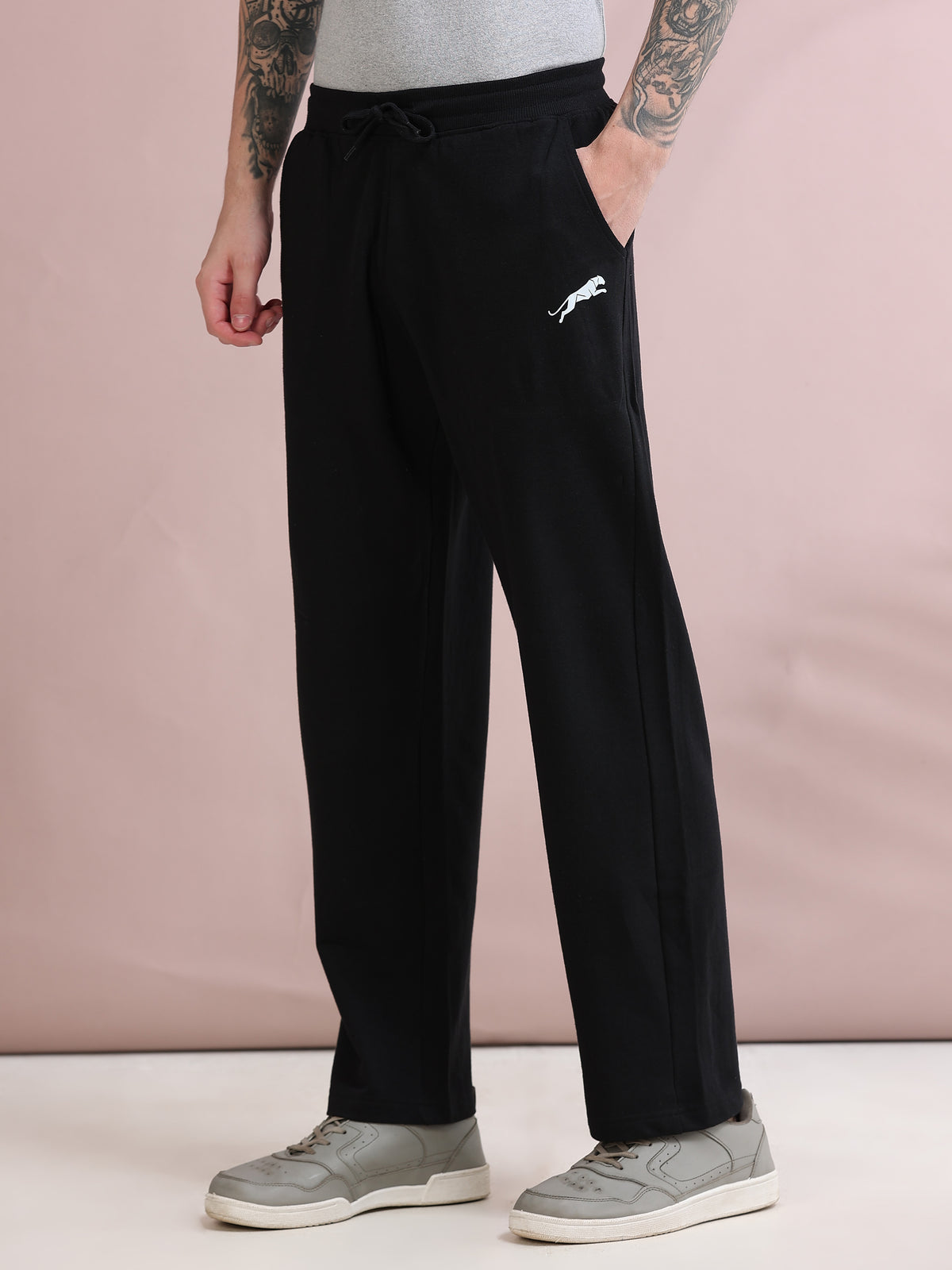 ARDEUR ZEAL IN YOU Men's Relaxed Fit Printed Cotton Blended Track Pants - Black
