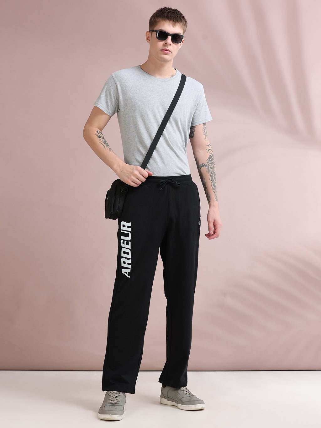 ARDEUR ZEAL IN YOU Men's Relaxed Fit Printed Cotton Blended Track Pants - Black